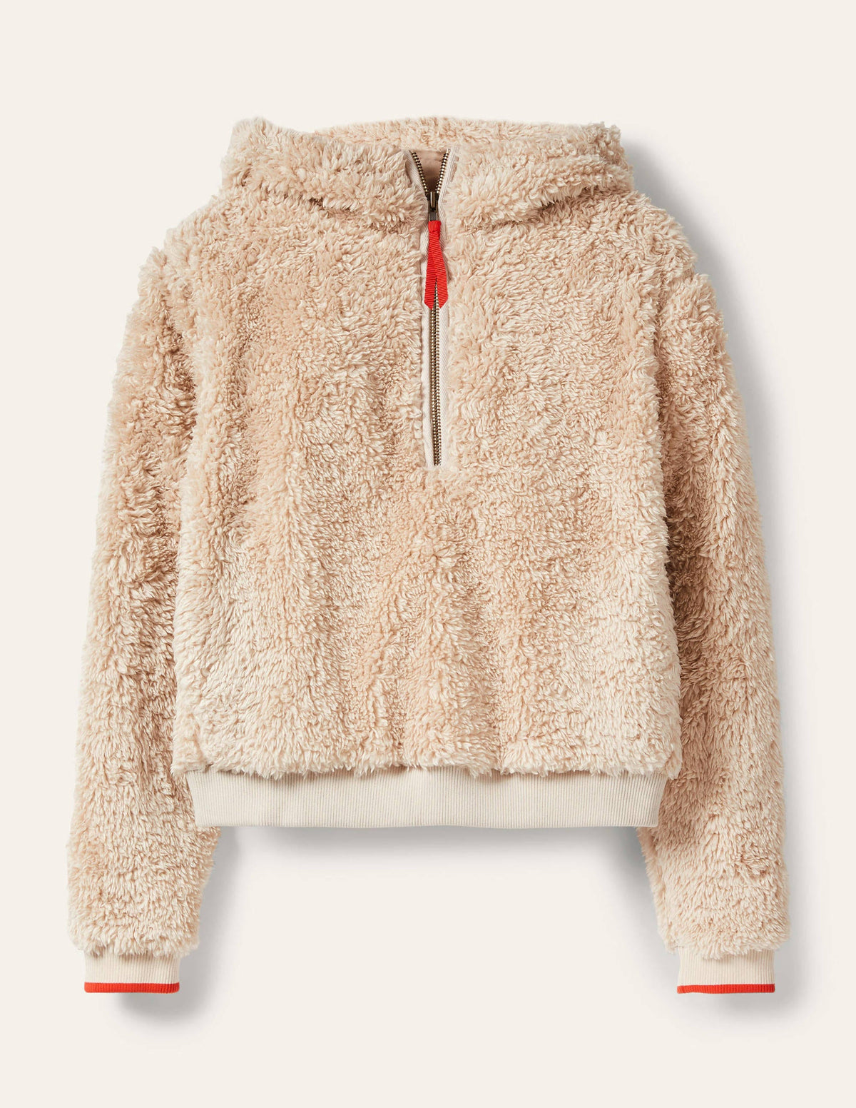 Teddy Half-Zip Hoodie-Ecru - Image 6