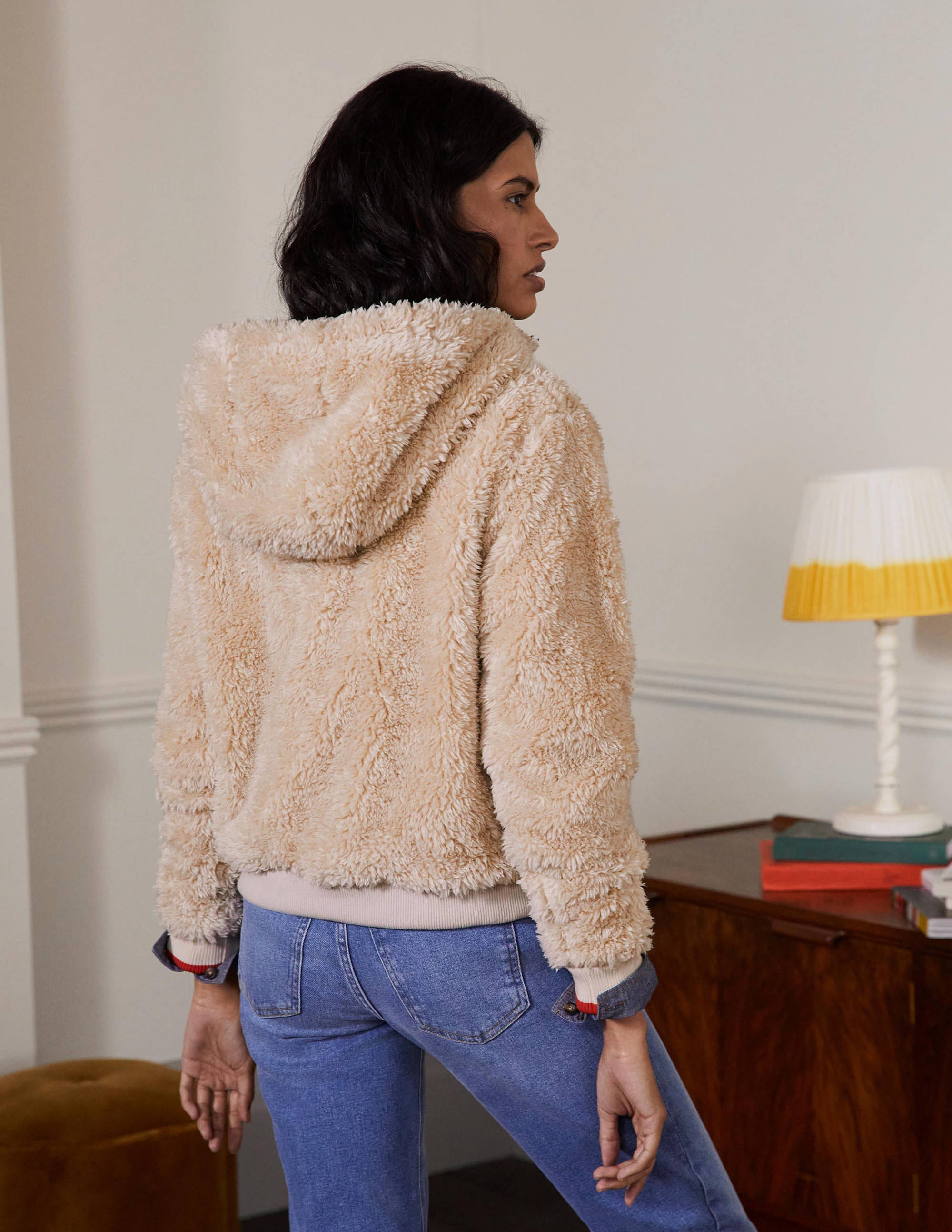 Teddy Half-Zip Hoodie-Ecru - Image 2