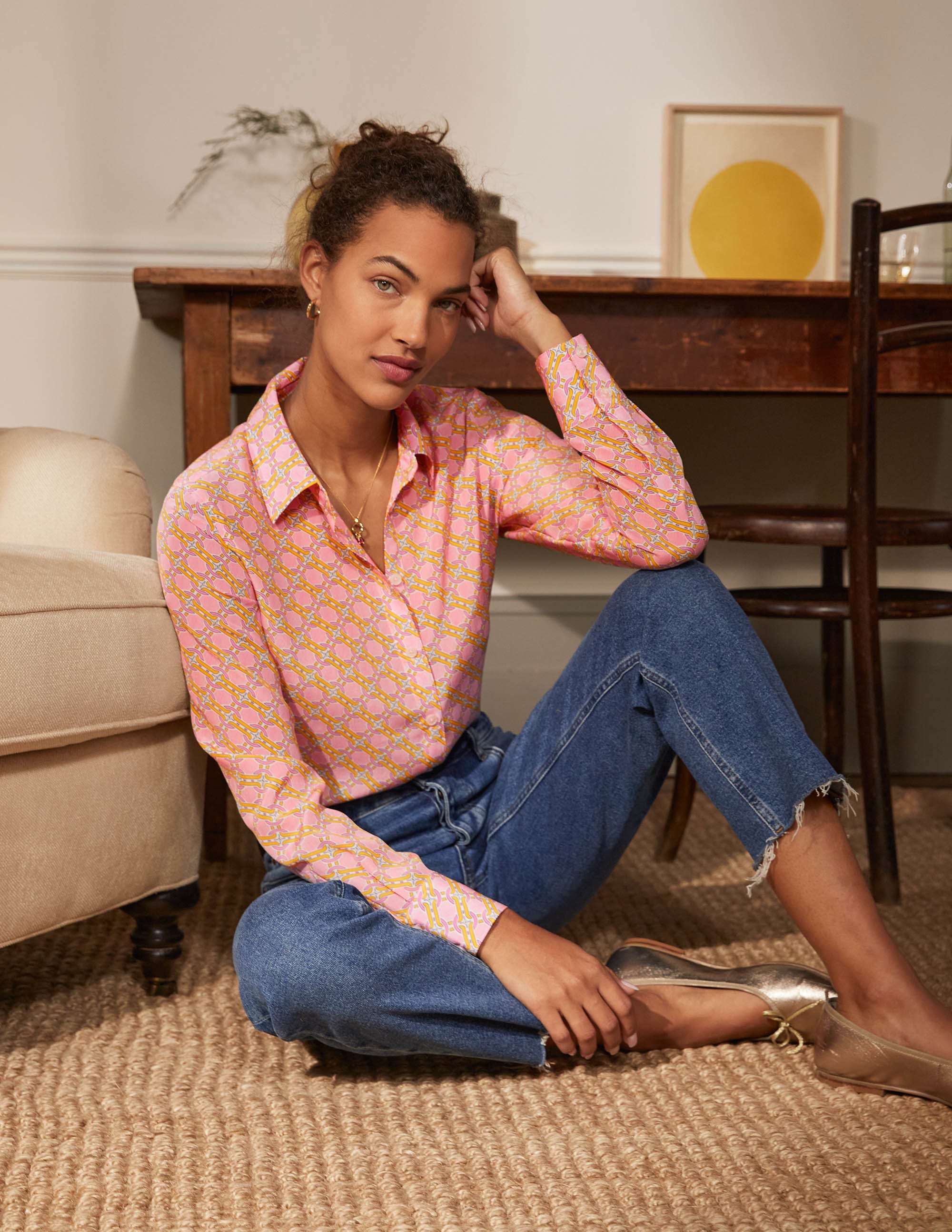 Silk Shirt-Dusk Cloud Pink, Chain Geo - Image 4