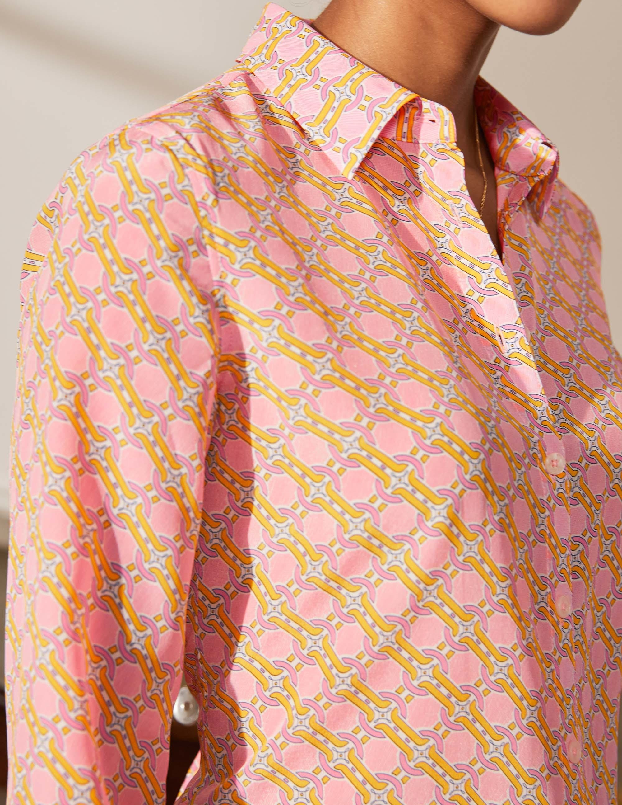 Silk Shirt-Dusk Cloud Pink, Chain Geo - Image 1