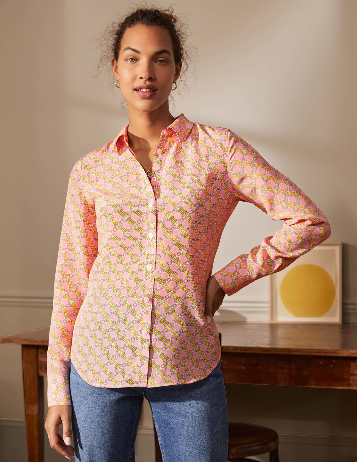 Silk Shirt-Dusk Cloud Pink, Chain Geo - Image 3