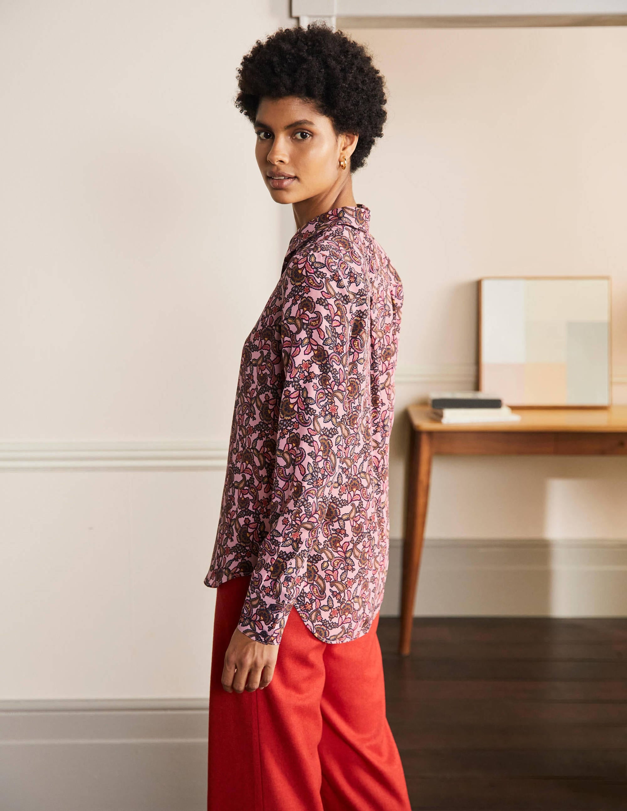 Silk Shirt-Old Rose, Exotic Floral - Image 2