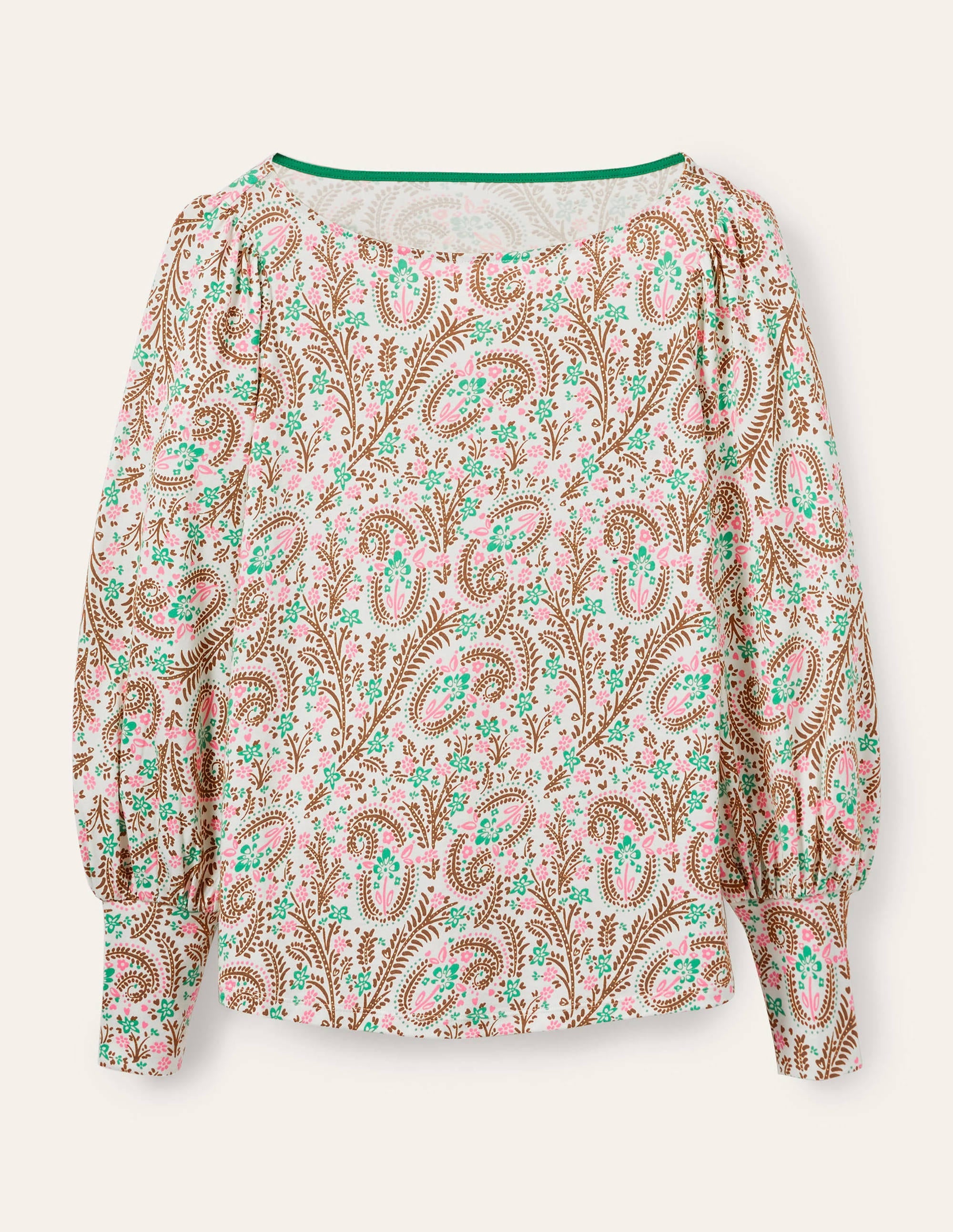 Blouson Jersey Top-Ivory, Floral Paisley - Image 6