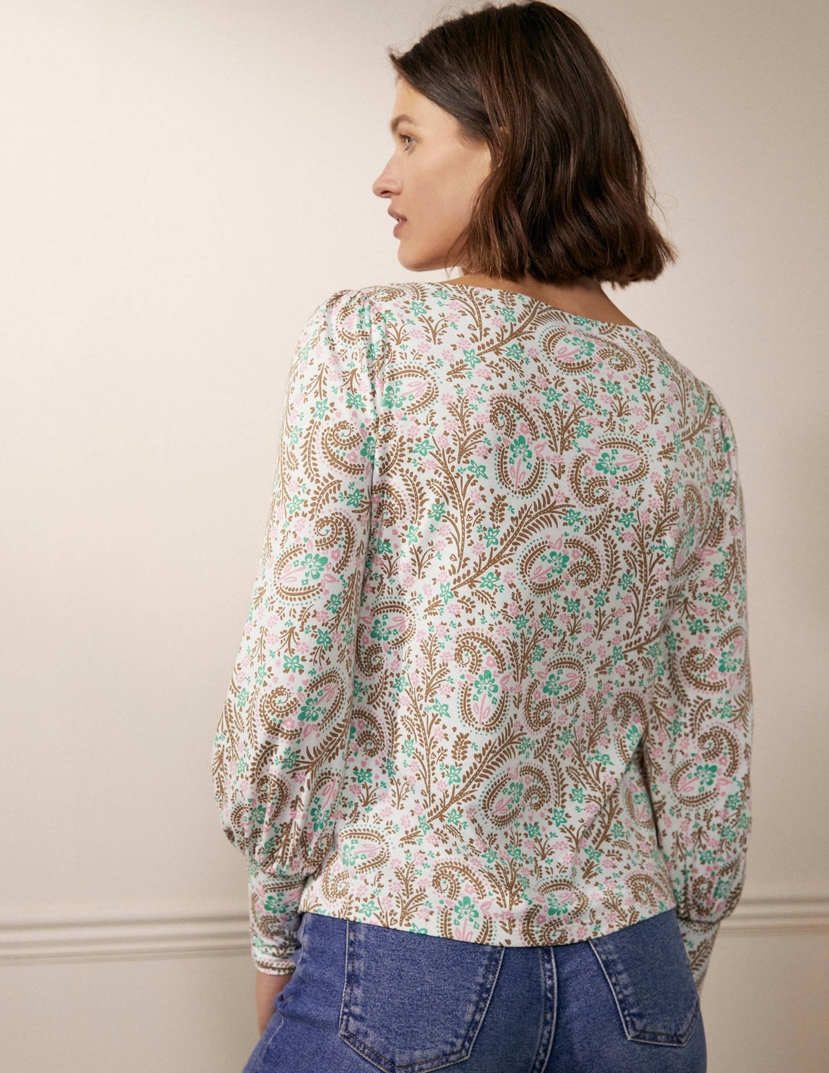Blouson Jersey Top-Ivory, Floral Paisley-2