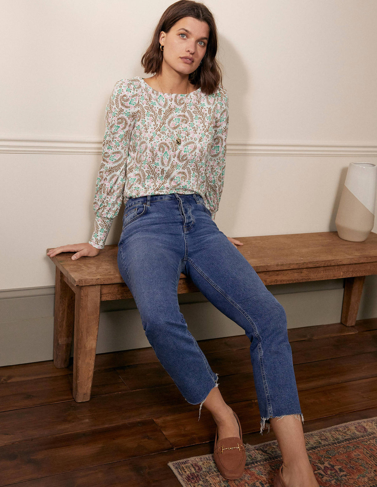 Blouson Jersey Top-Ivory, Floral Paisley - Image 3
