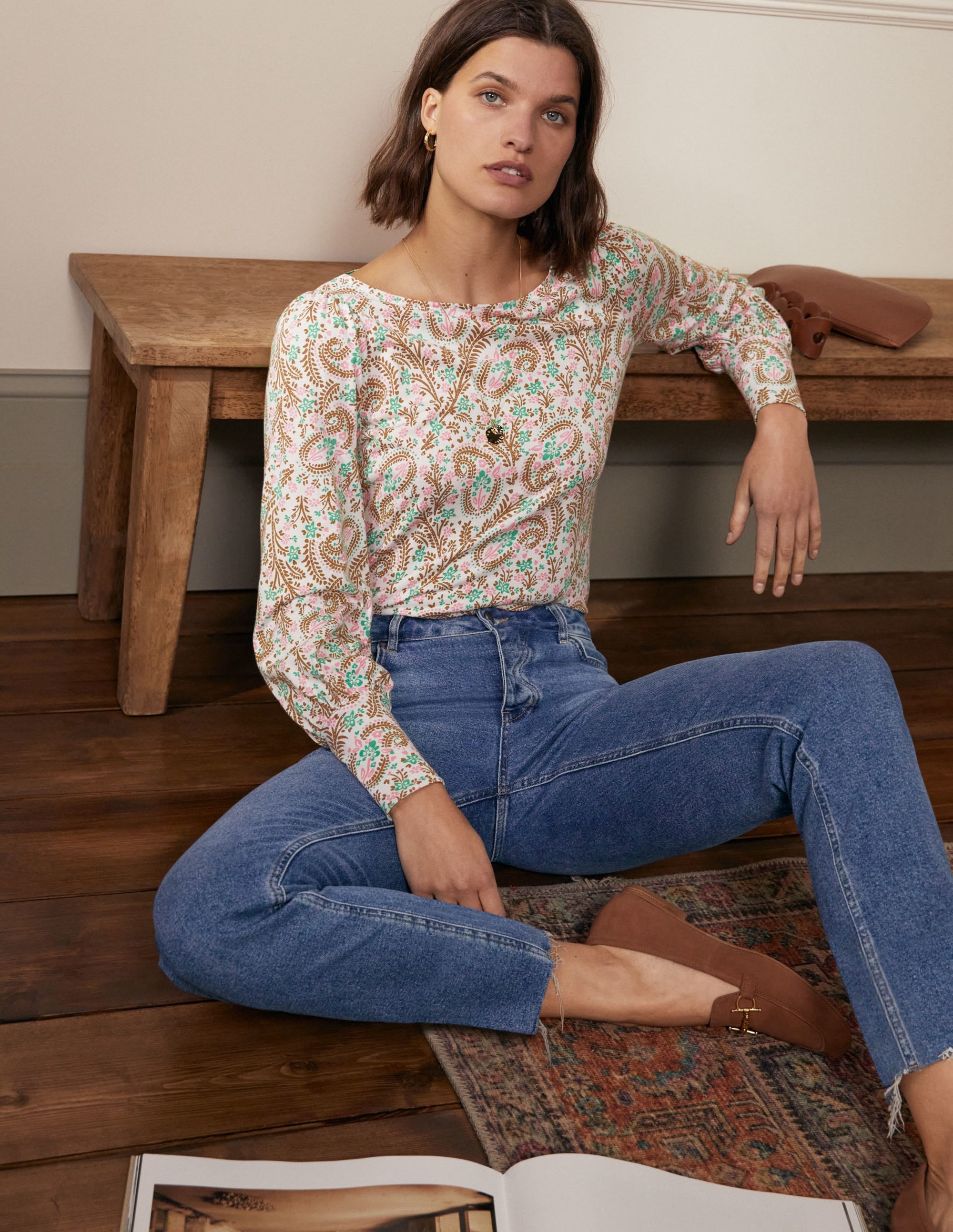 Blouson Jersey Top-Ivory, Floral Paisley - Image 4