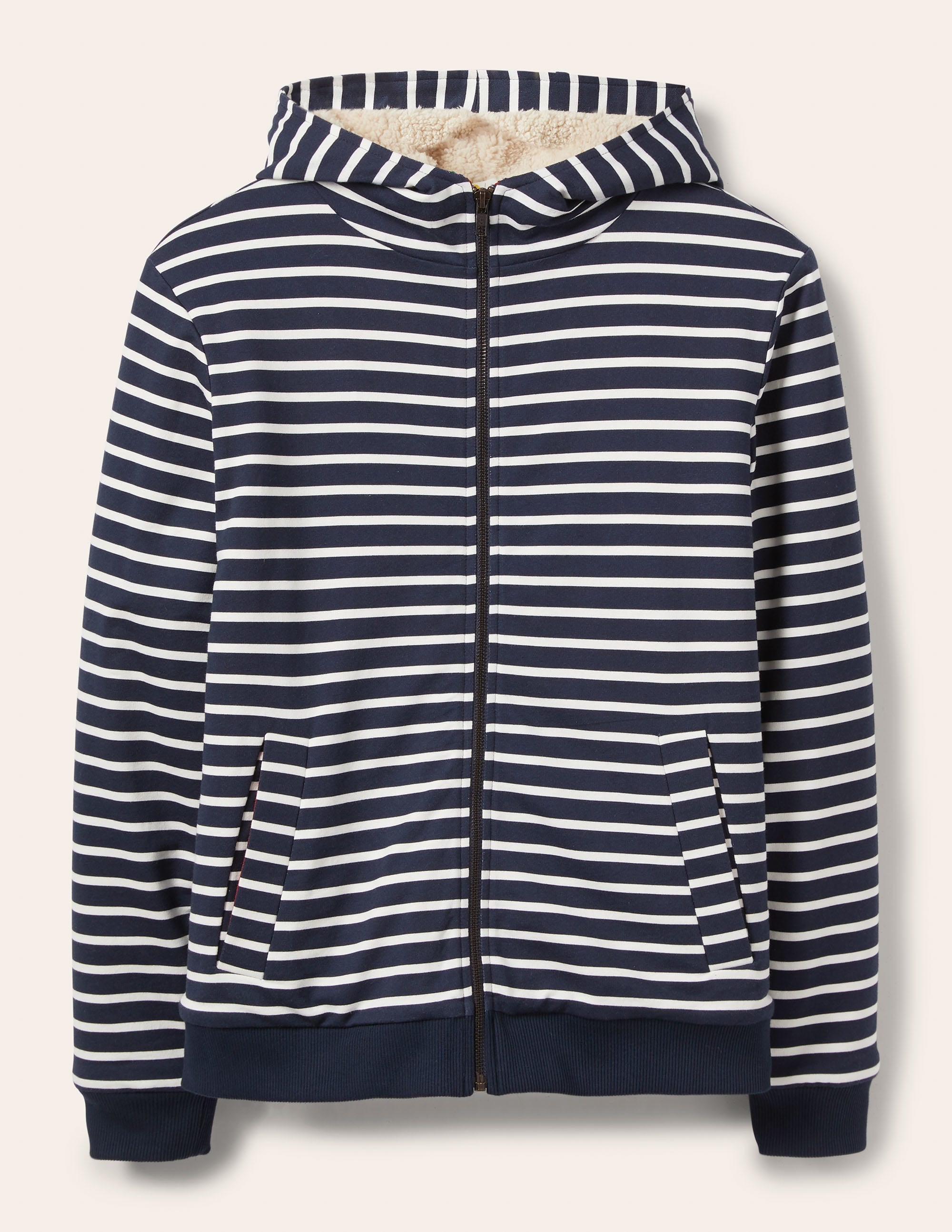 Teddy Lined Zip Through-Navy/ Ivory - Image 5