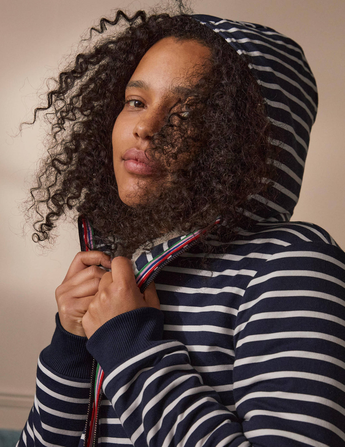 Teddy Lined Zip Through-Navy/ Ivory-1