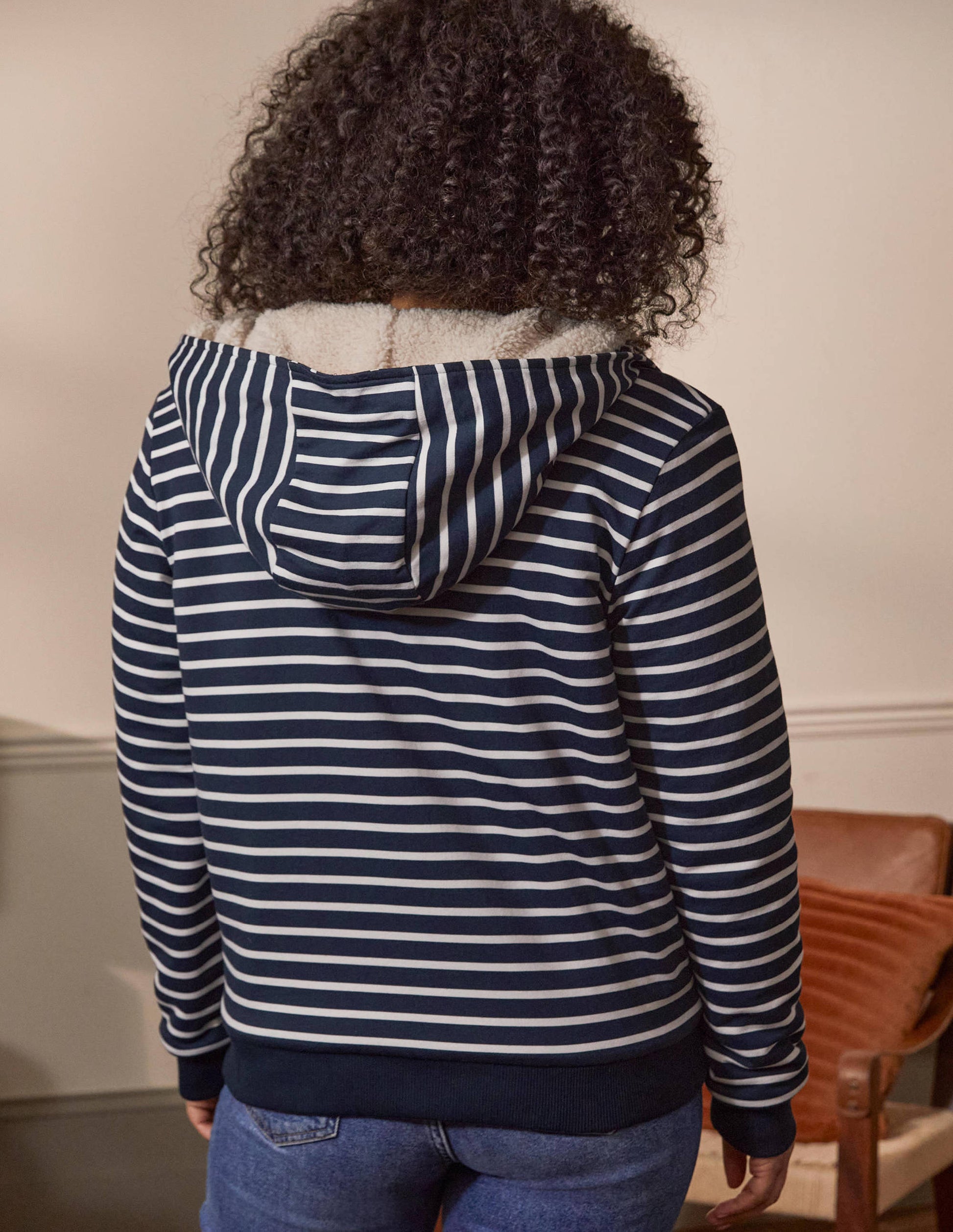 Teddy Lined Zip Through-Navy/ Ivory-2