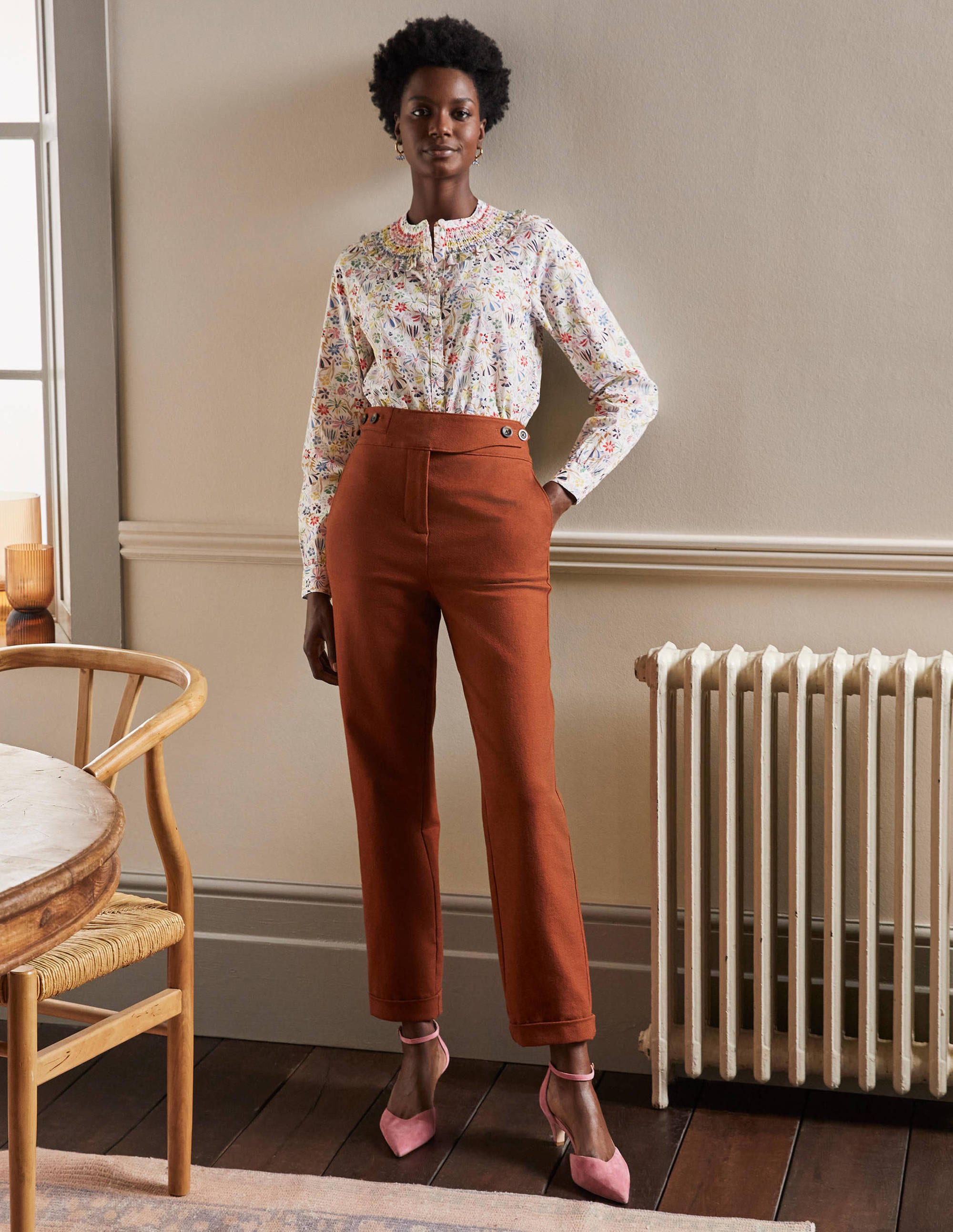 Leandra Smocked Cotton Shirt-Ivory, Wild Dandelion - Image 3
