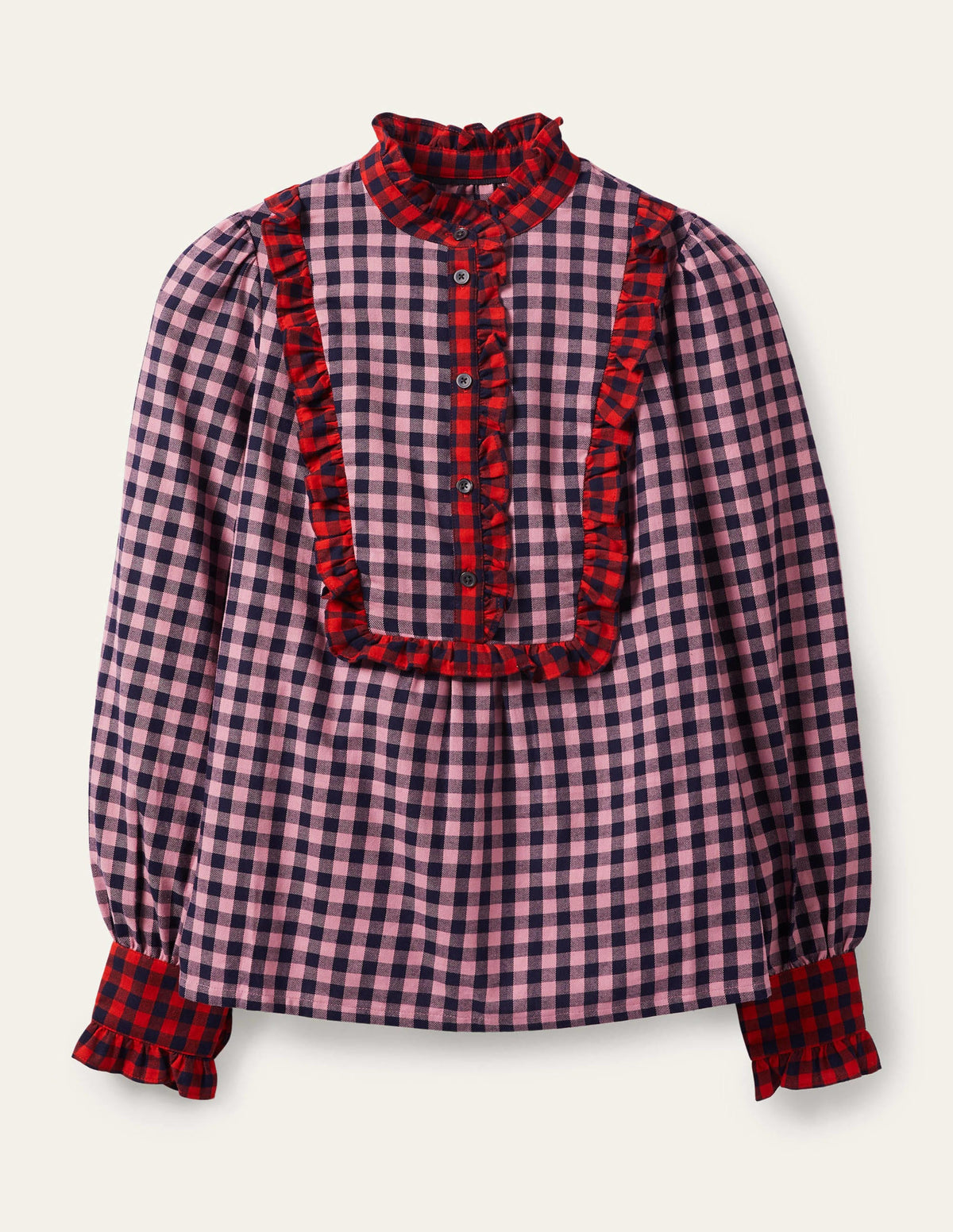 Isla Frill Detail Blouse-Formica Pink and Navy Gingham - Image 9