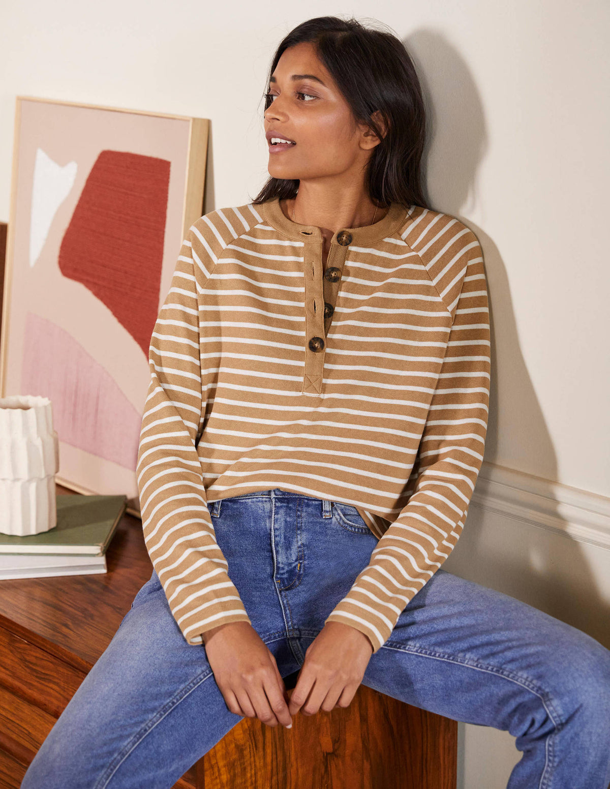 Mariner Henley Top-Camel/Ivory - Image 4