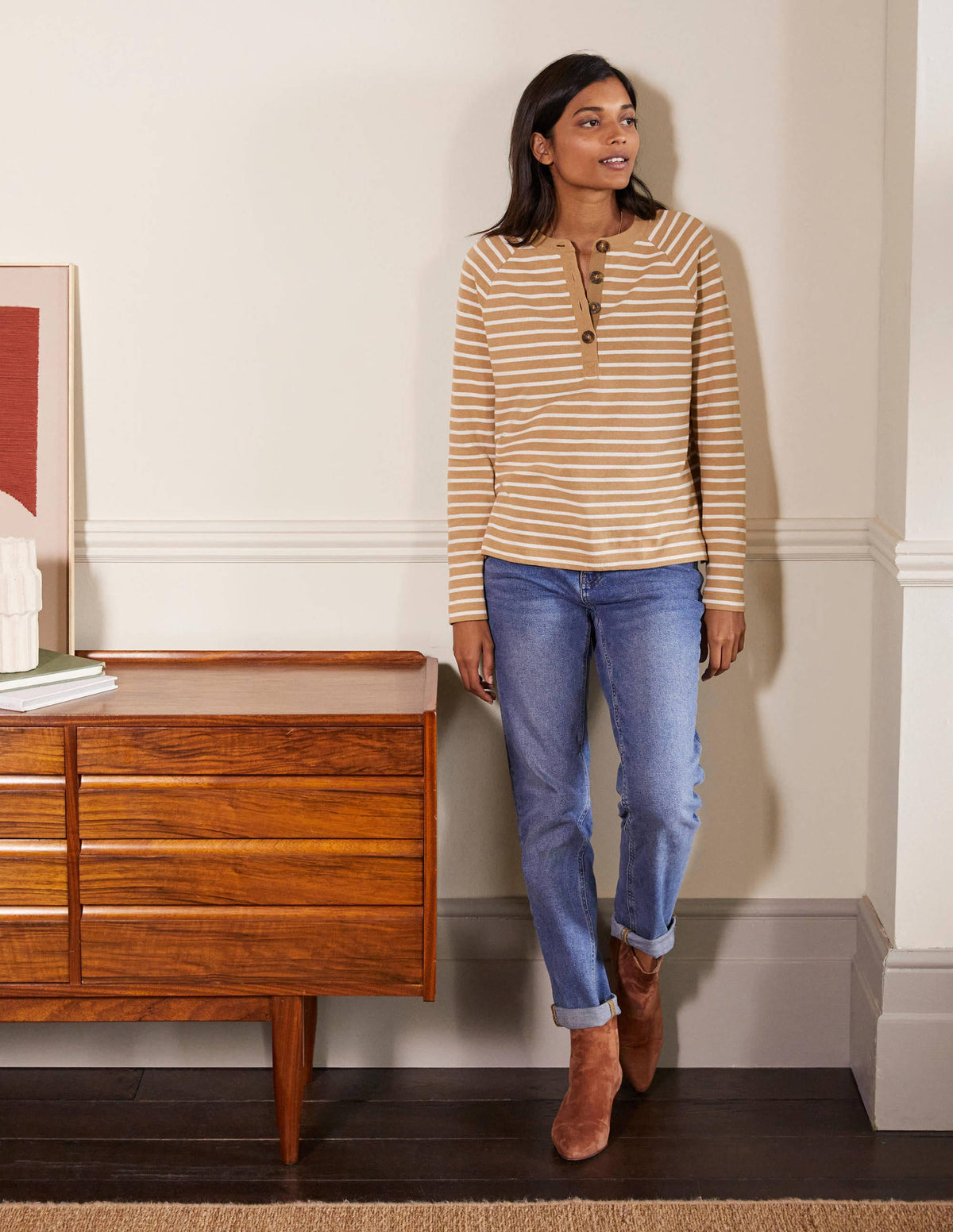 Mariner Henley Top-Camel/Ivory - Image 3