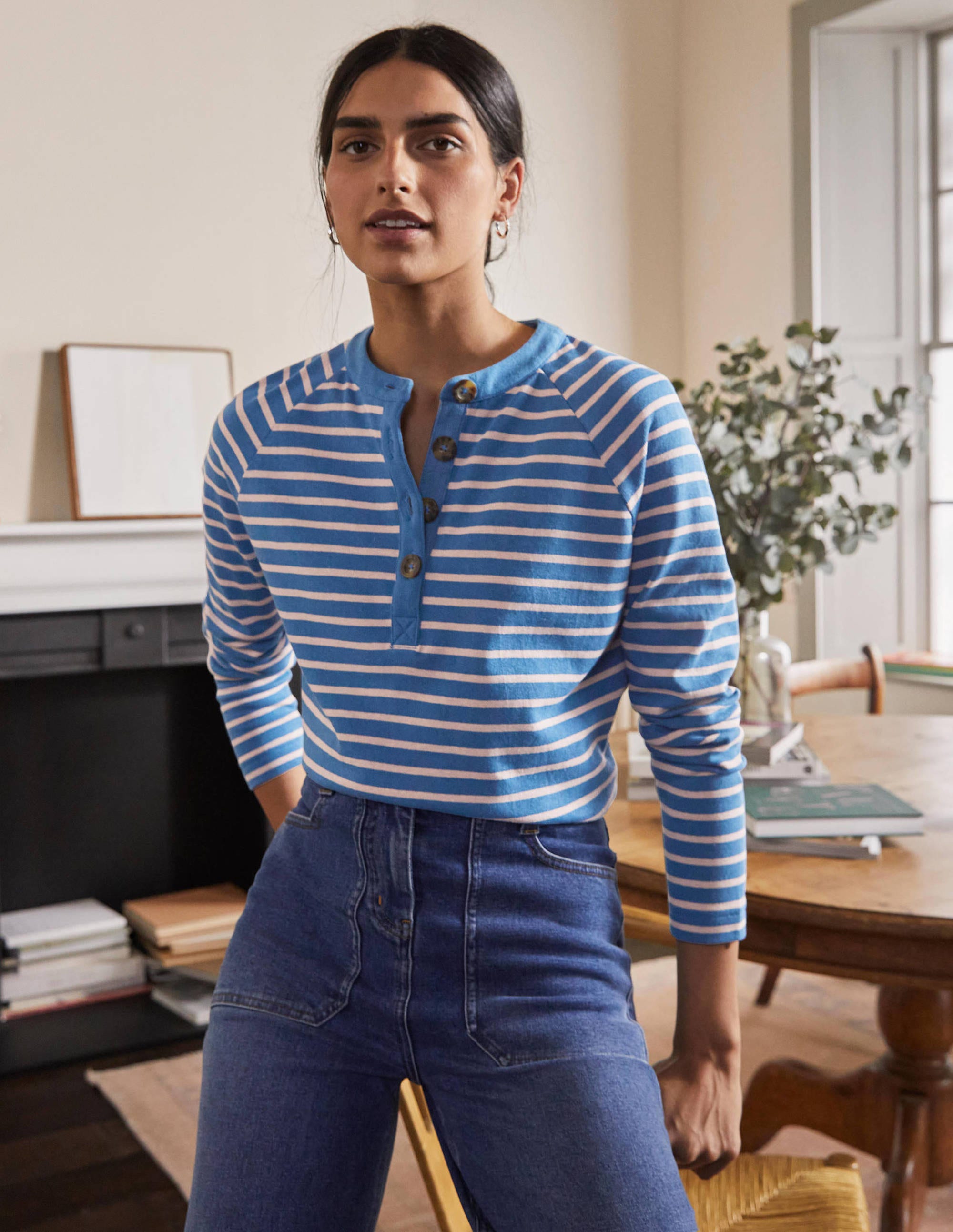 Mariner Henley Top-Blue Ribbon/Milkshake - Image 4