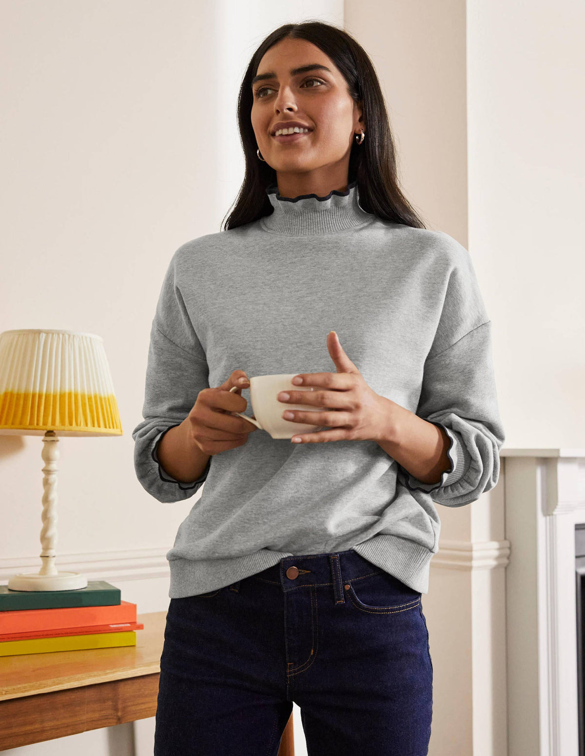 Ruffle Detail Sweatshirt-Grey Marl-5