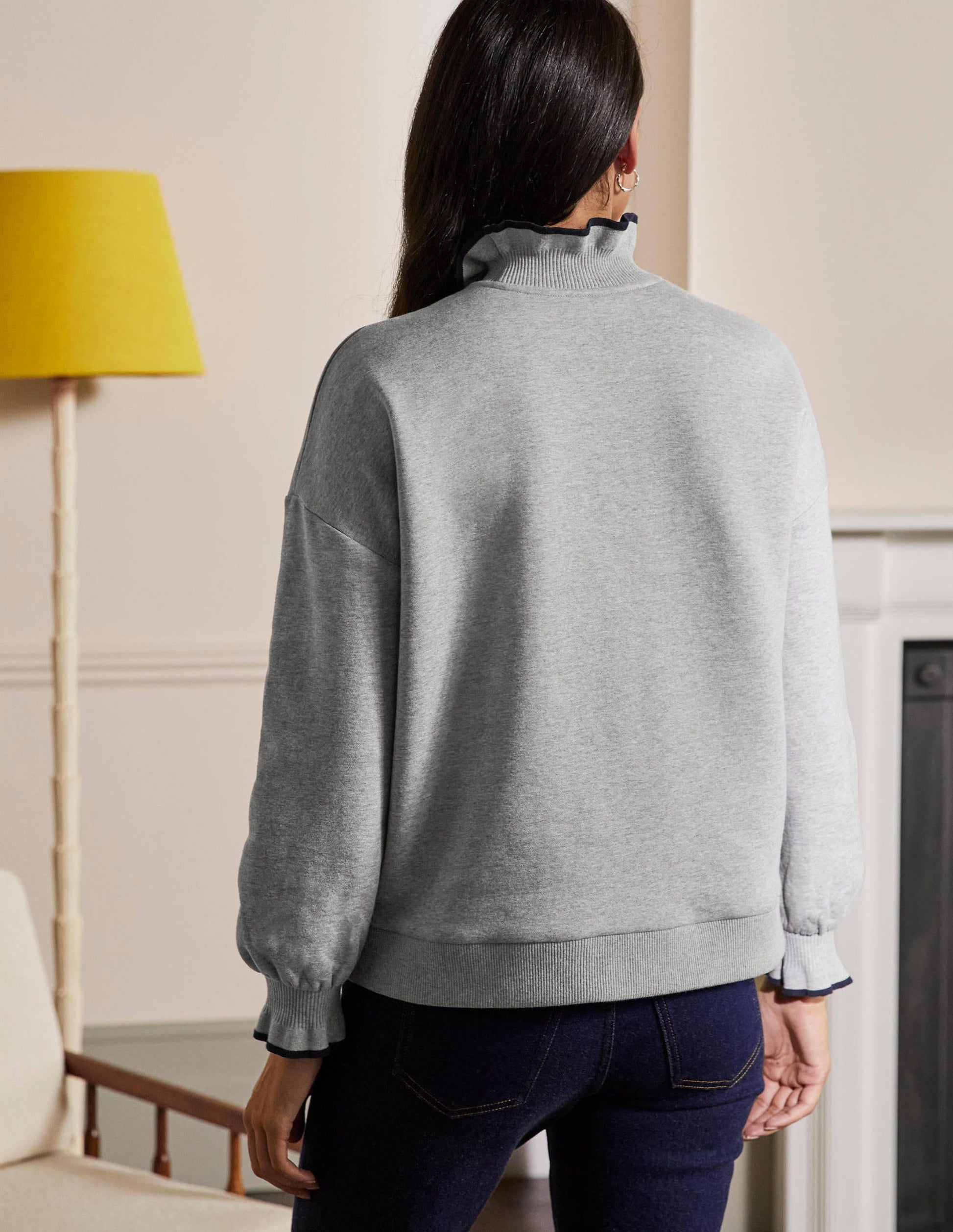 Ruffle Detail Sweatshirt-Grey Marl-3