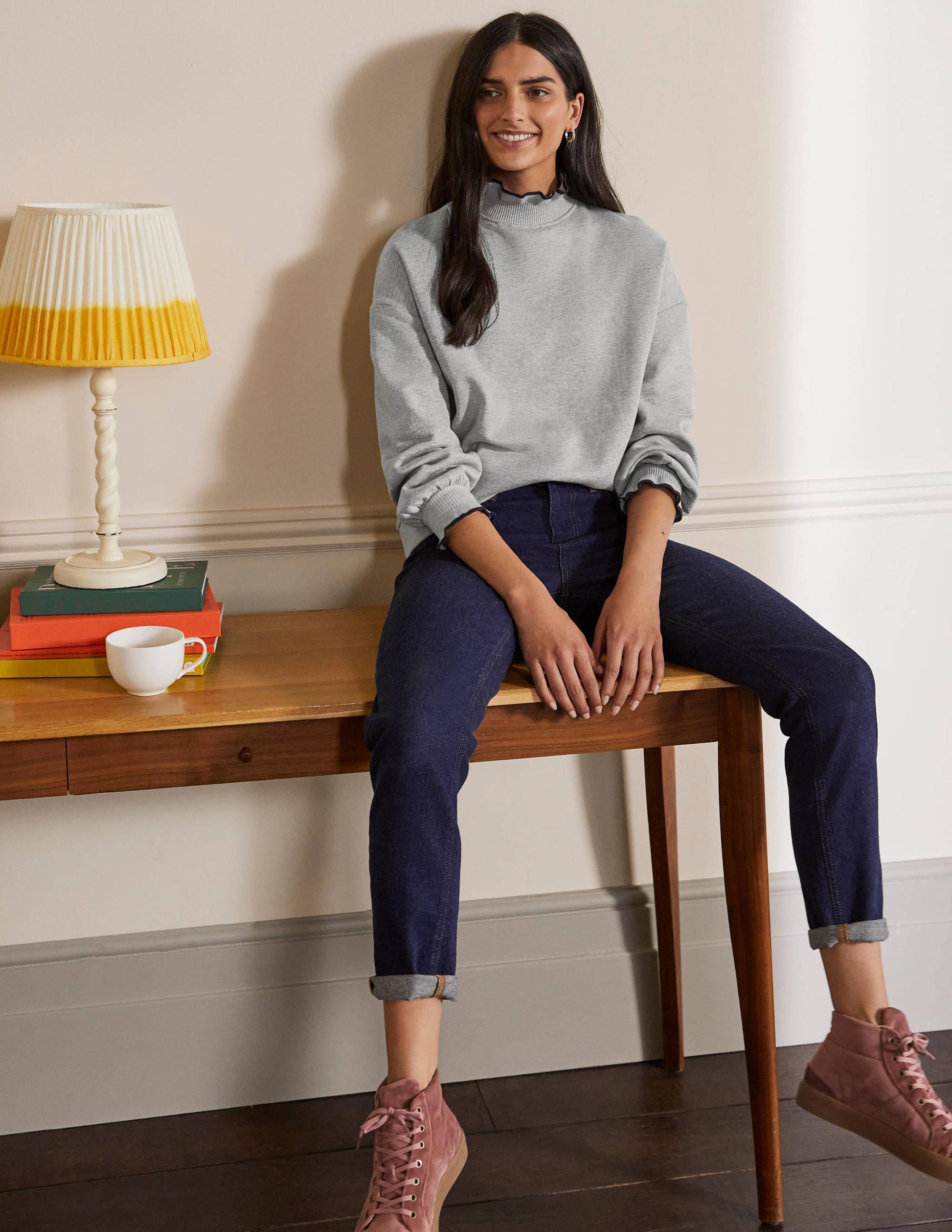 Ruffle Detail Sweatshirt-Grey Marl-4