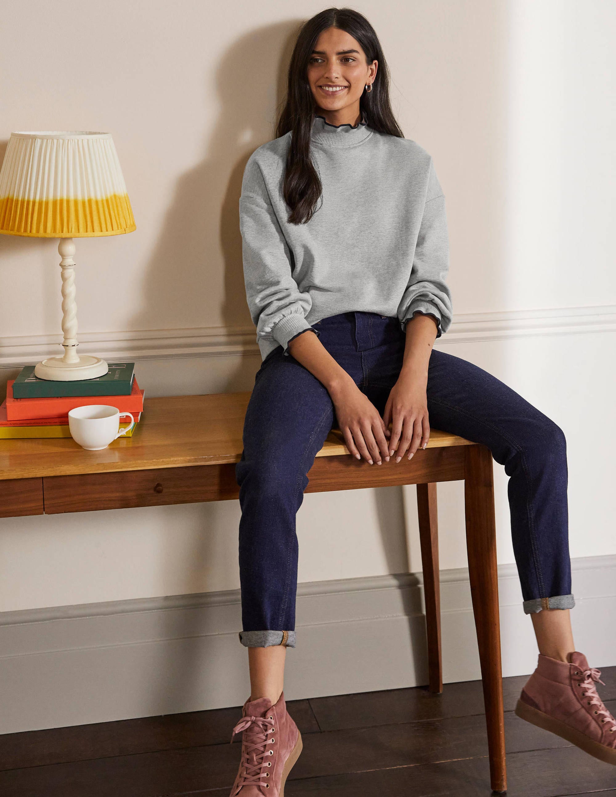 Ruffle Detail Sweatshirt-Grey Marl - Image 4