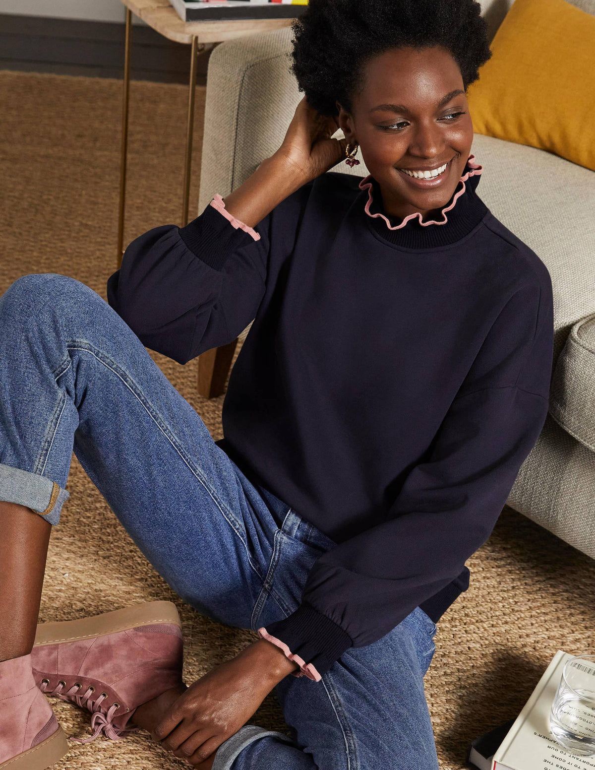 Ruffle Detail Sweatshirt-Navy-4