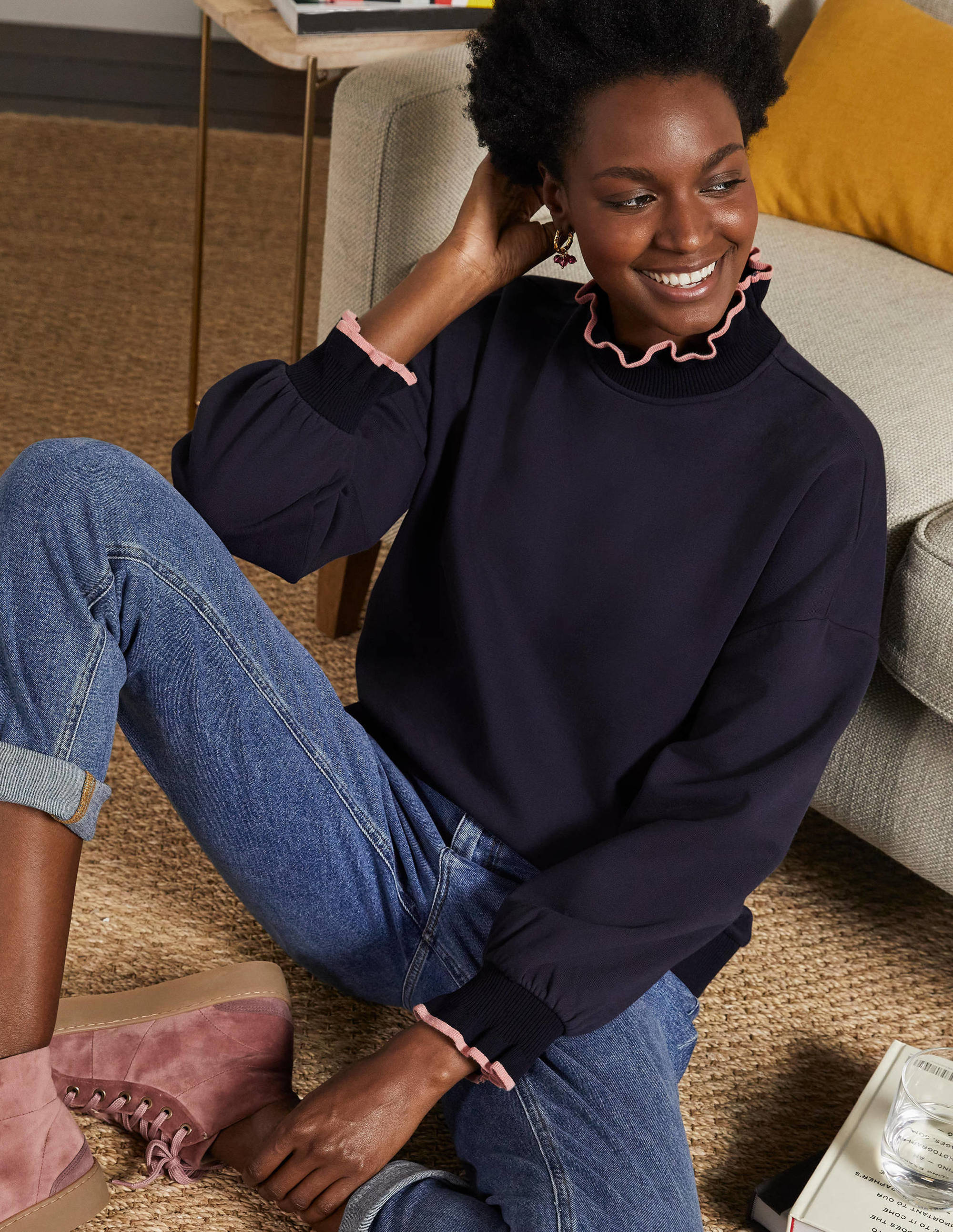 Ruffle Detail Sweatshirt-Navy - Image 4