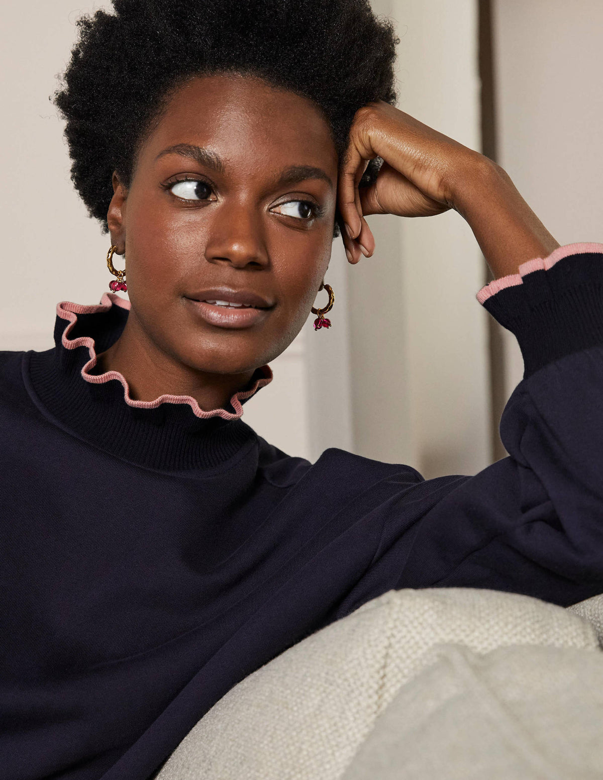 Ruffle Detail Sweatshirt-Navy - Image 1