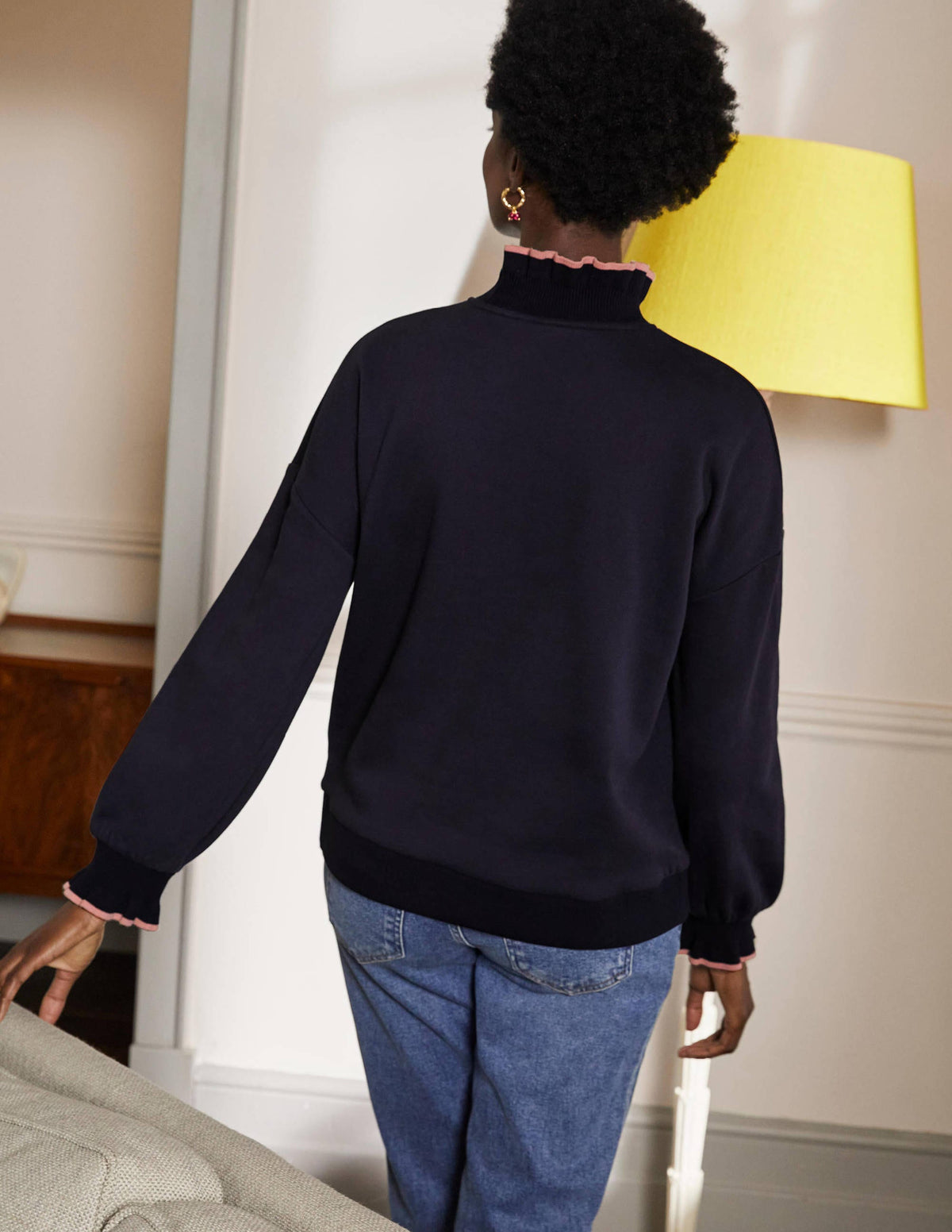 Ruffle Detail Sweatshirt-Navy-2