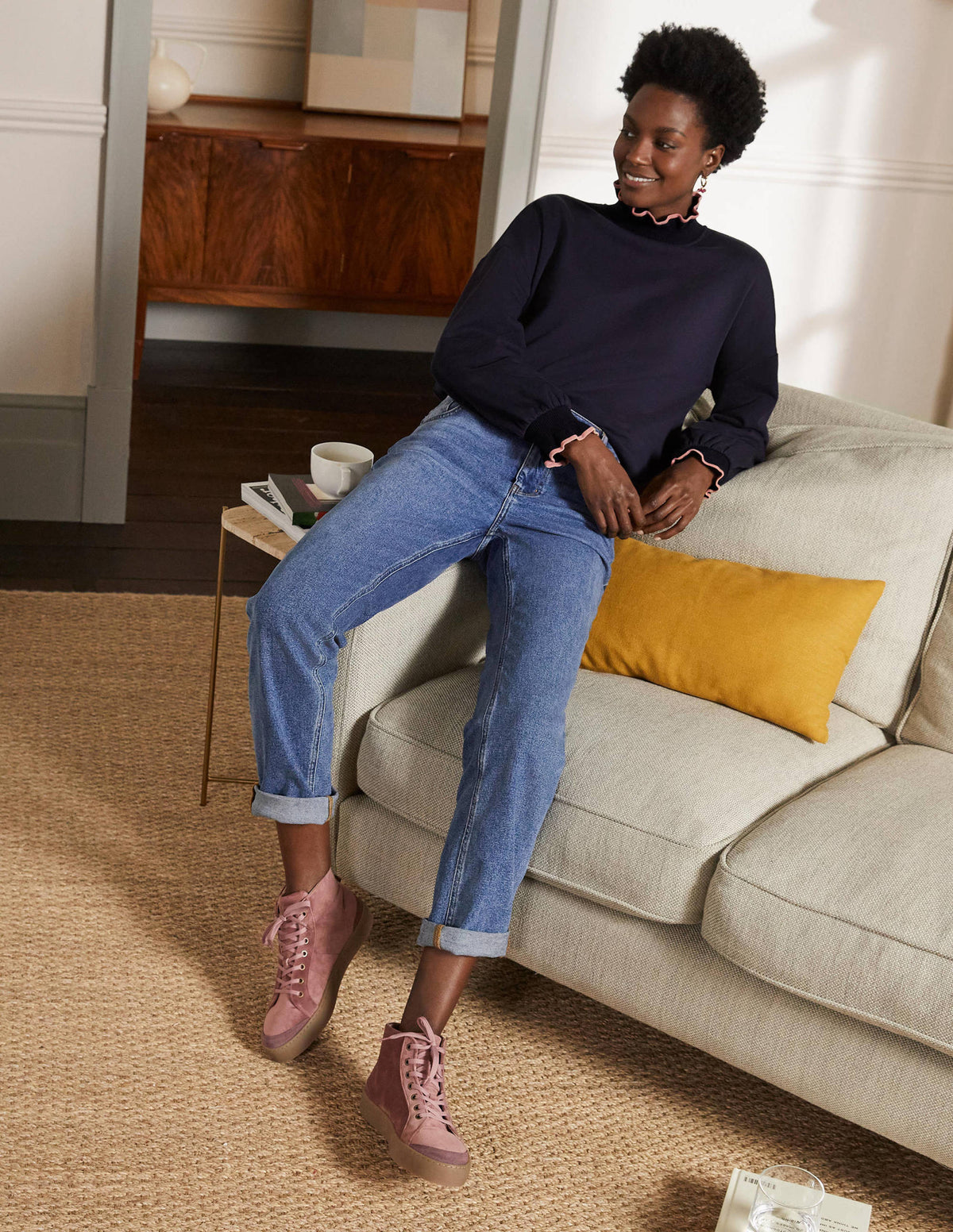 Ruffle Detail Sweatshirt-Navy-3