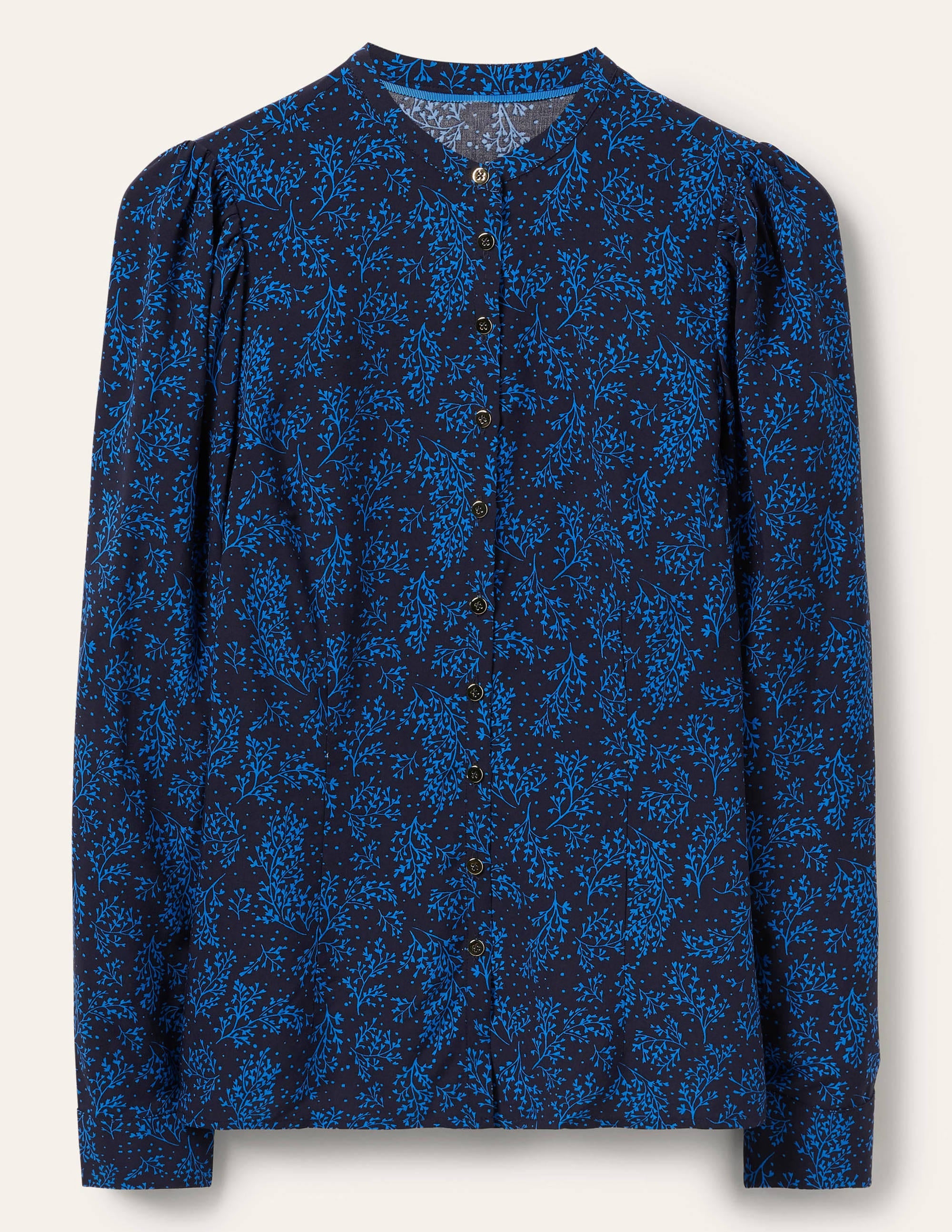 Puff Sleeve Shirt-Navy/ Blue Leafy Sprig - Image 5