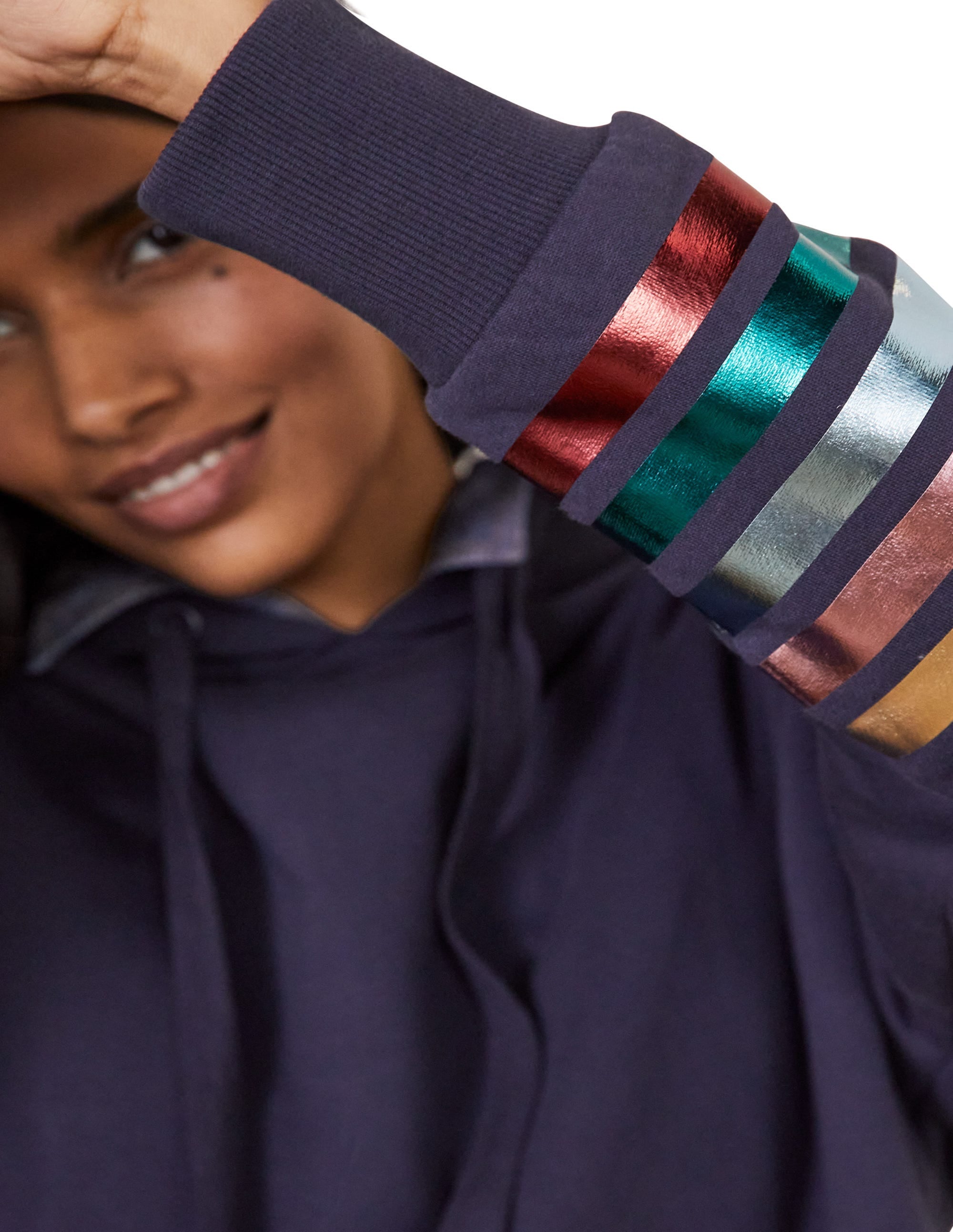 Oversized Hoodie-Navy Rainbow Foil Cuff - Image 1