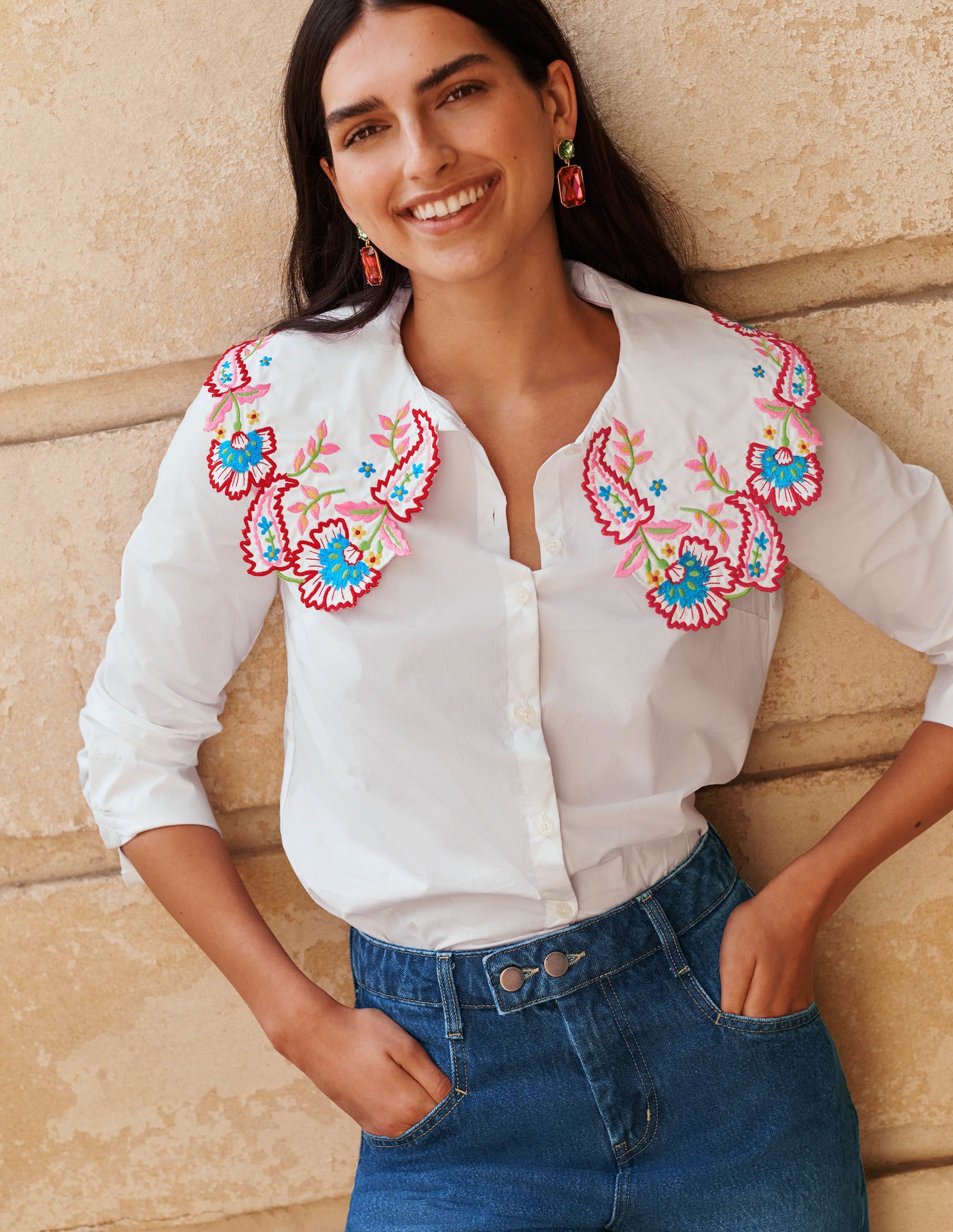 Antonia Embroidered Shirt-White-4