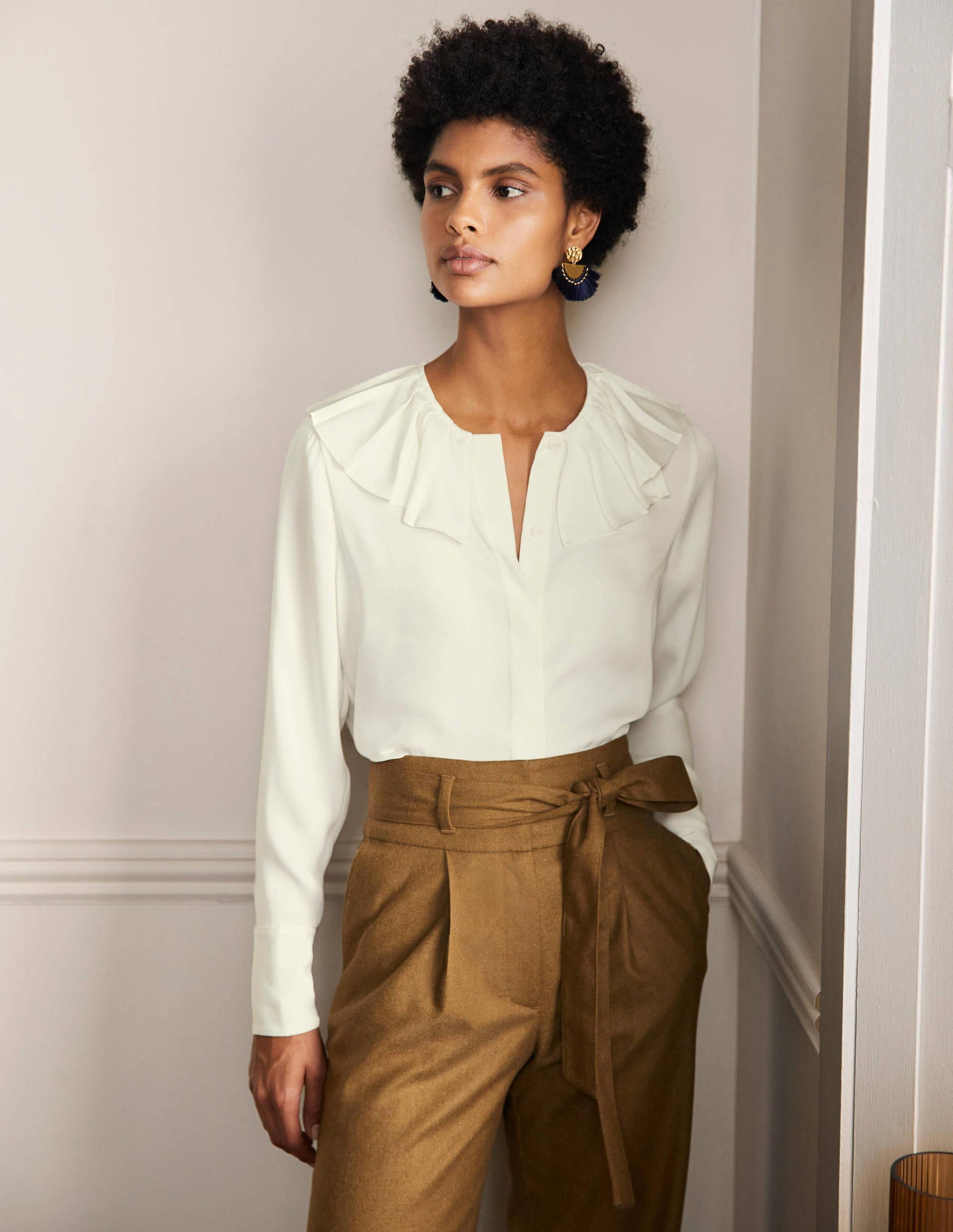 Pleated Collar Boxy Top-Ivory-4