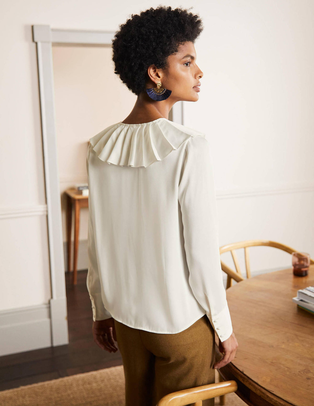 Pleated Collar Boxy Top-Ivory-2