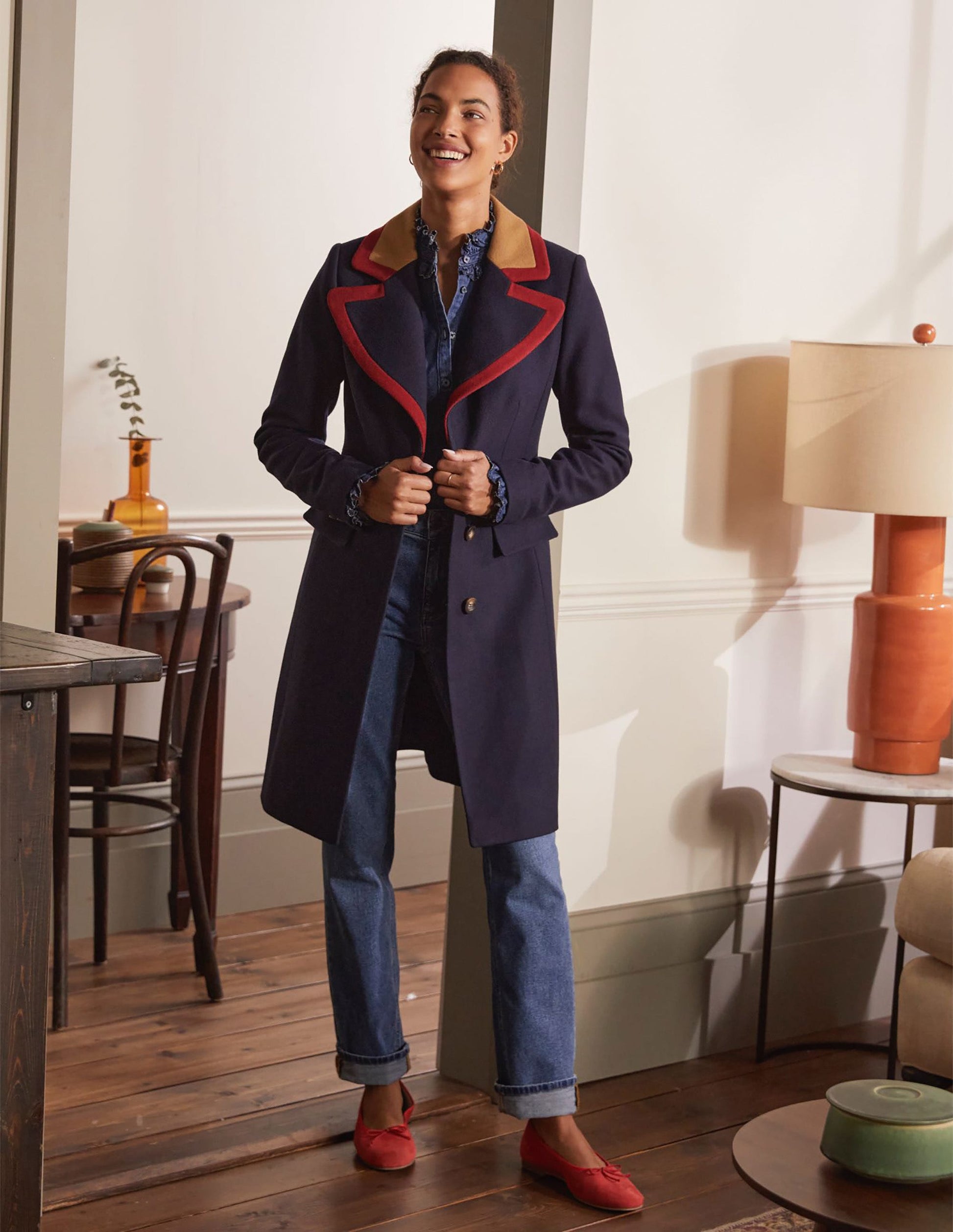 Wool Blend Tailored Coat-Navy-4