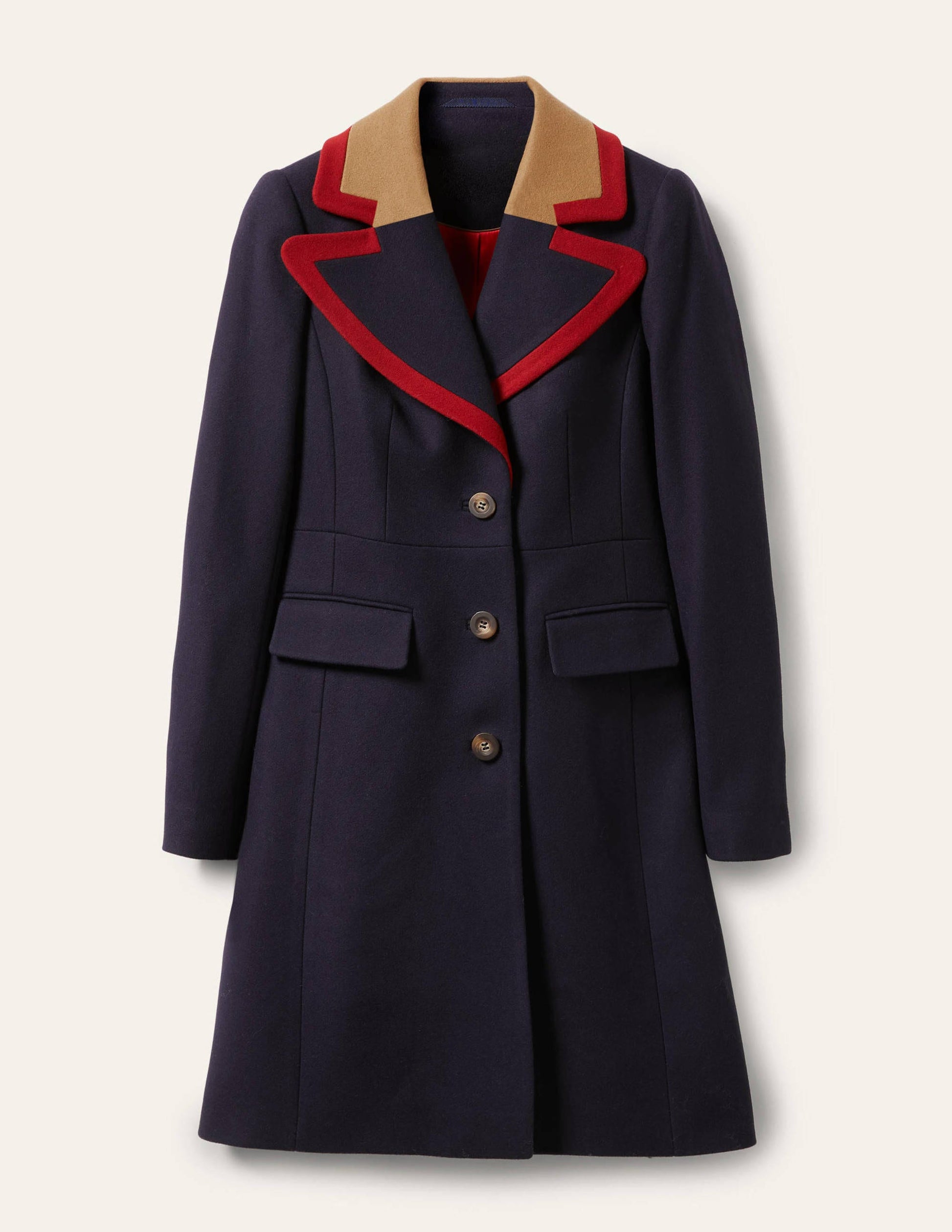 Wool Blend Tailored Coat-Navy-5