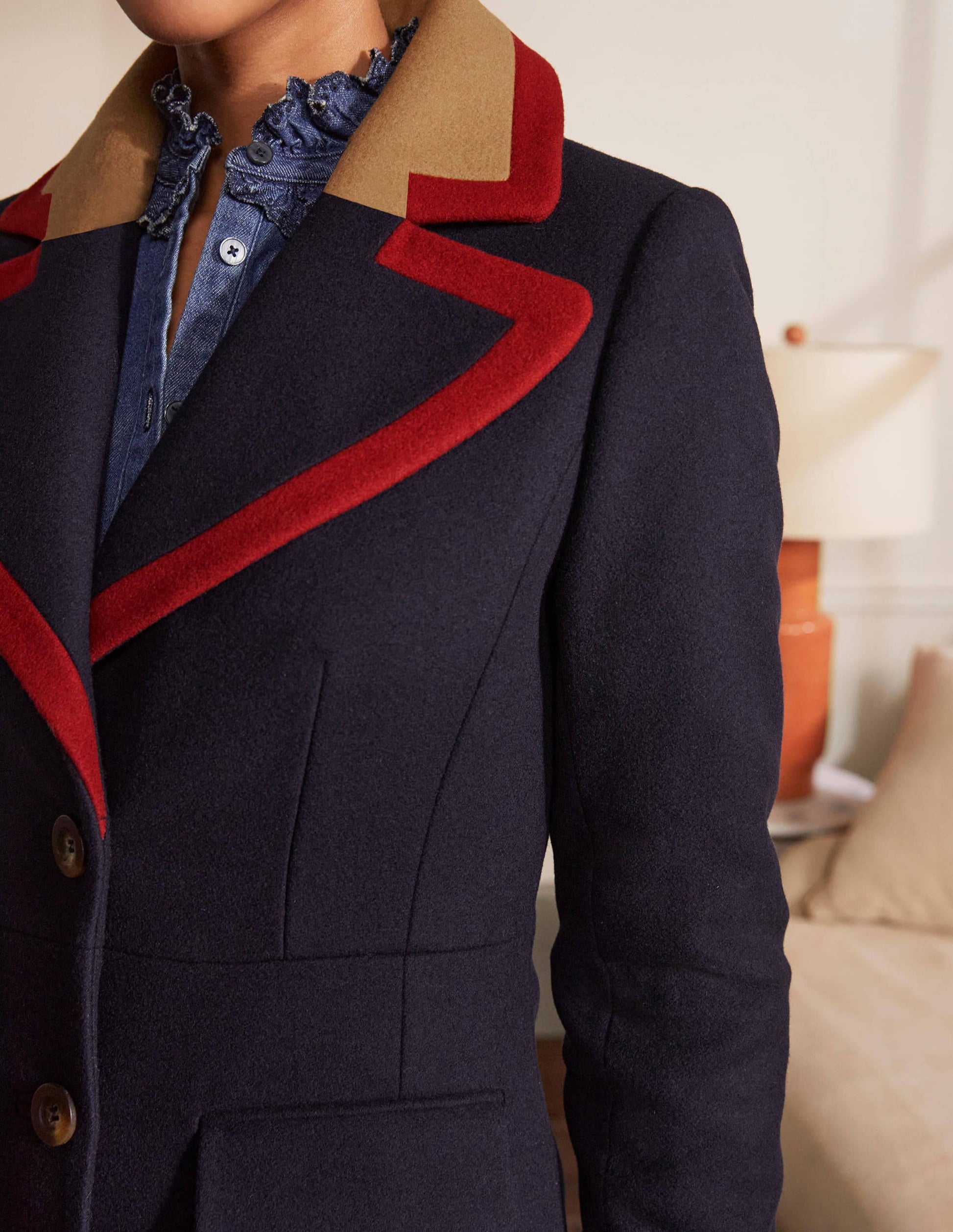 Wool Blend Tailored Coat-Navy-1