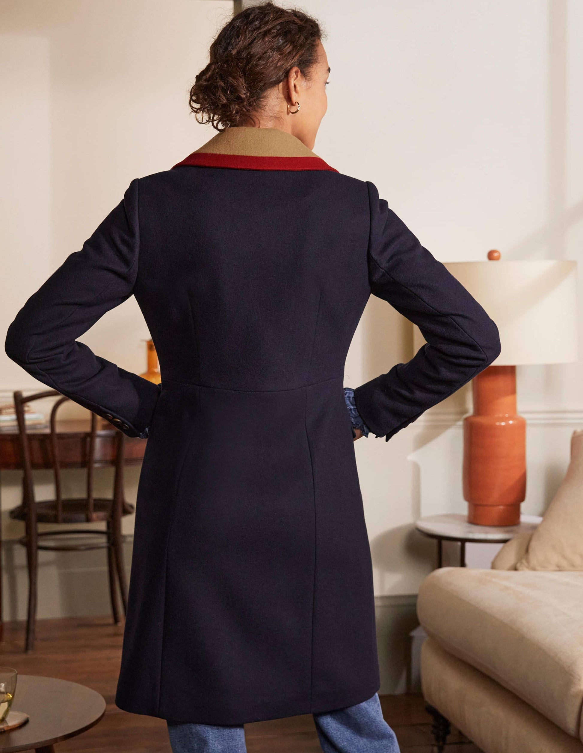 Wool Blend Tailored Coat-Navy-2