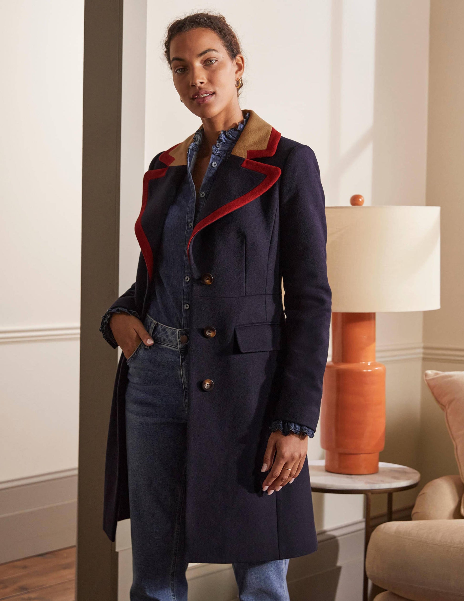 Wool Blend Tailored Coat-Navy-3