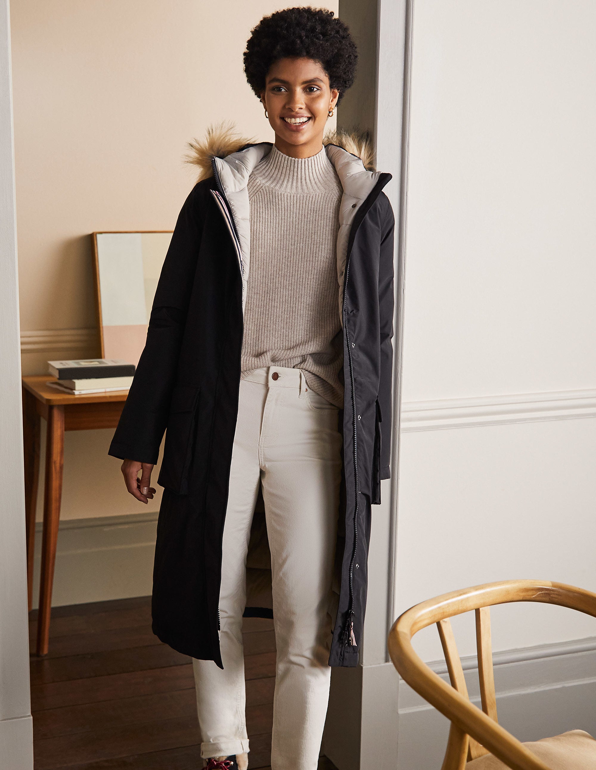 Orkney Padded Parka Coat-Black - Image 4