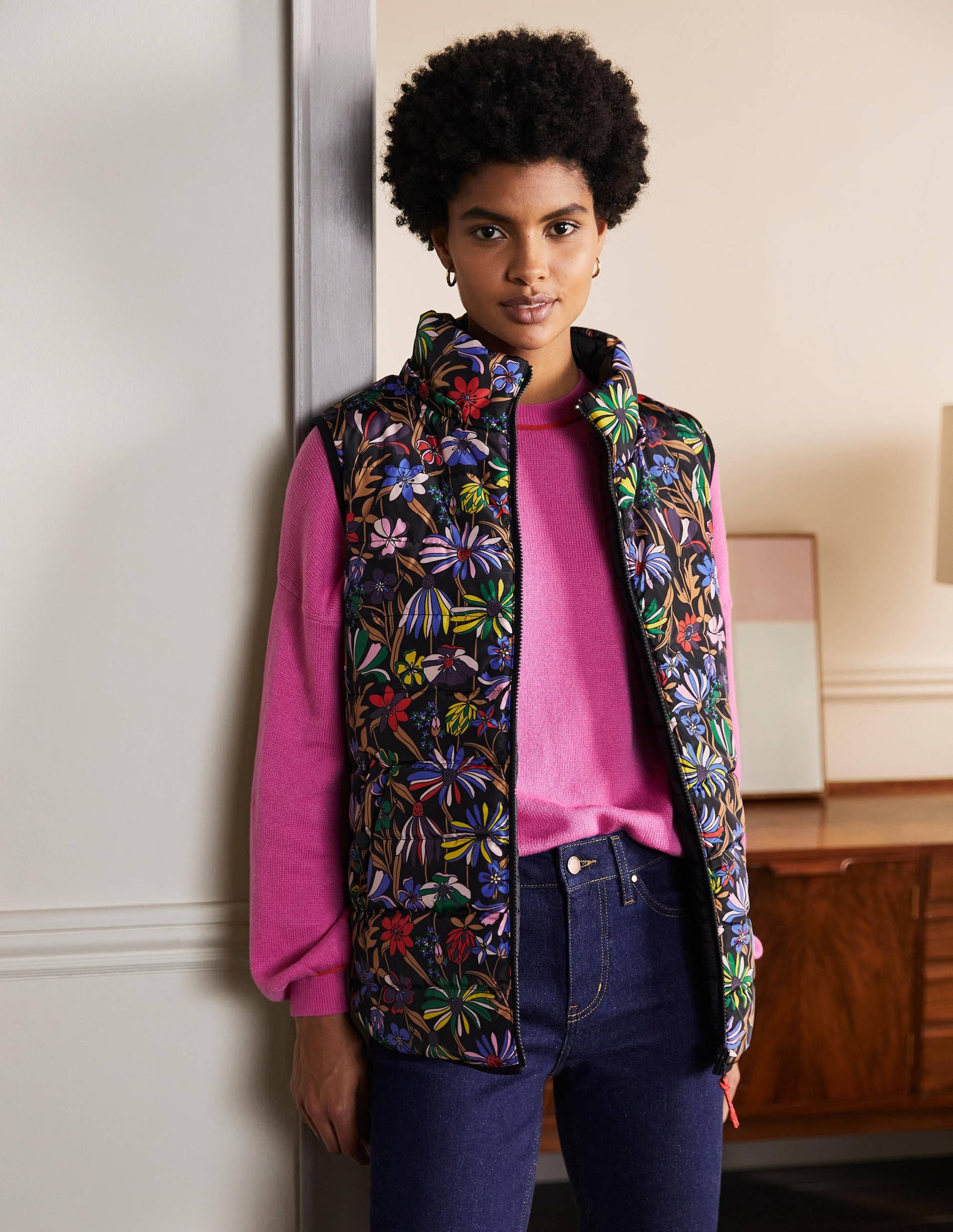 Reversible Lightweight Gilet-Black, Wild Dandelion-4