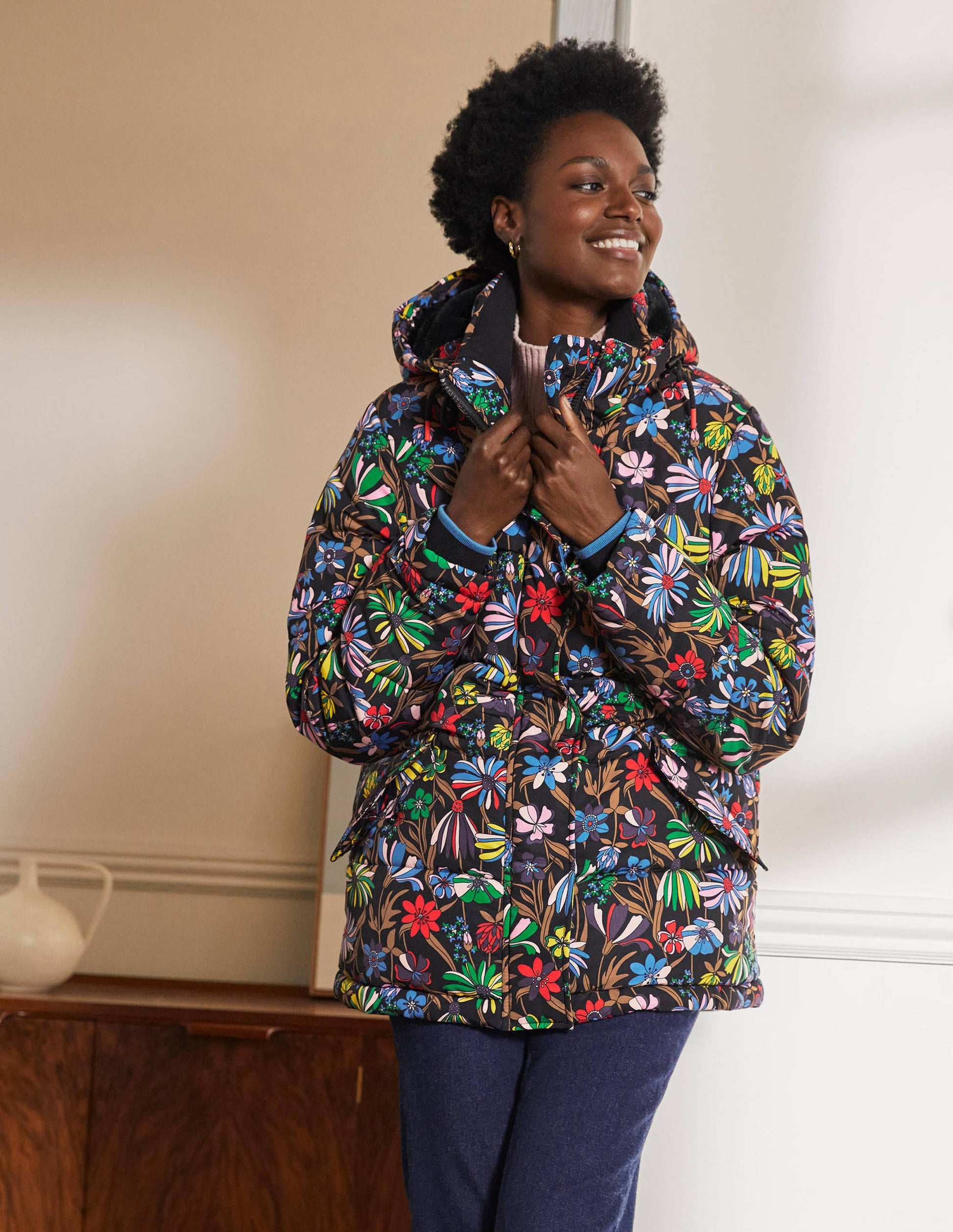 Brecon Puffer Coat-Black, Wild Dandelion-1