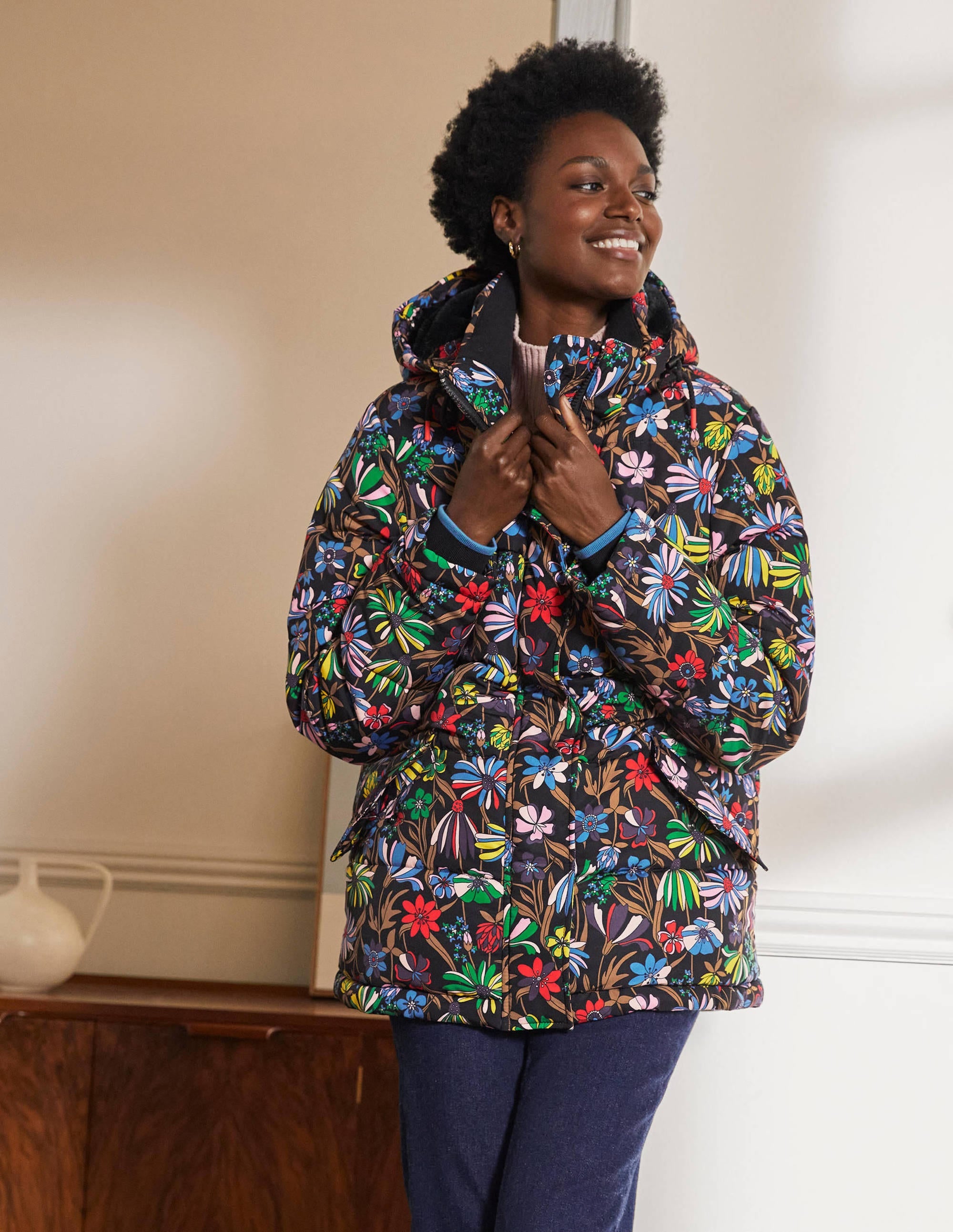 Brecon Puffer Coat-Black, Wild Dandelion - Image 1
