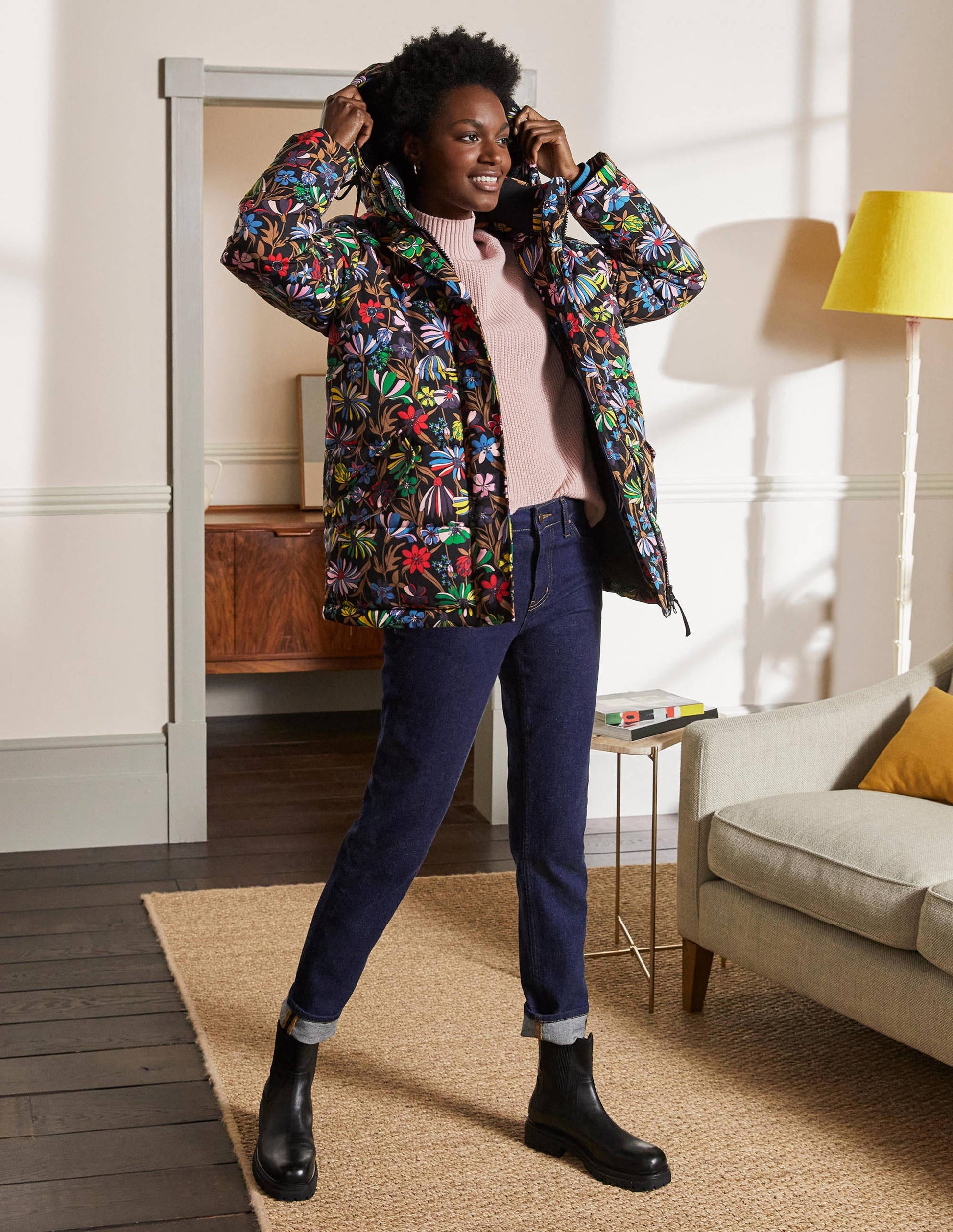 Brecon Puffer Coat-Black, Wild Dandelion-4