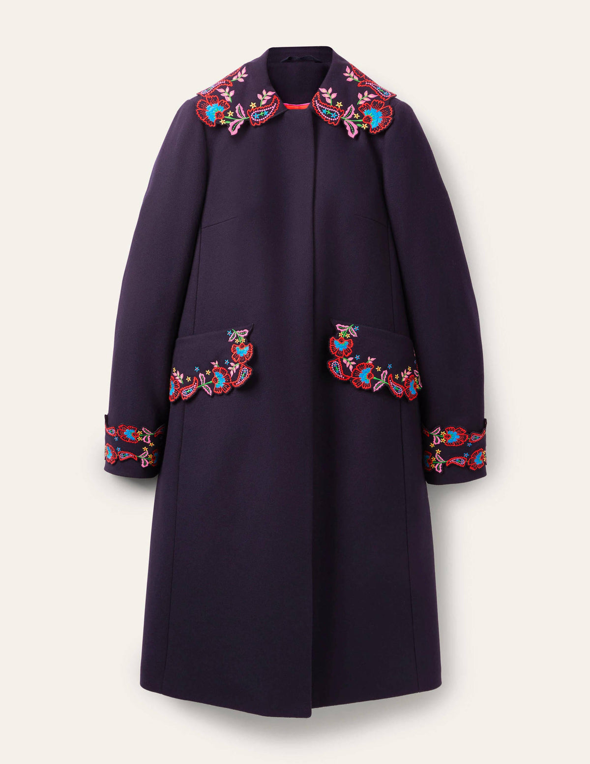Floral Embroidered Coat-Navy Embroidered - Image 6