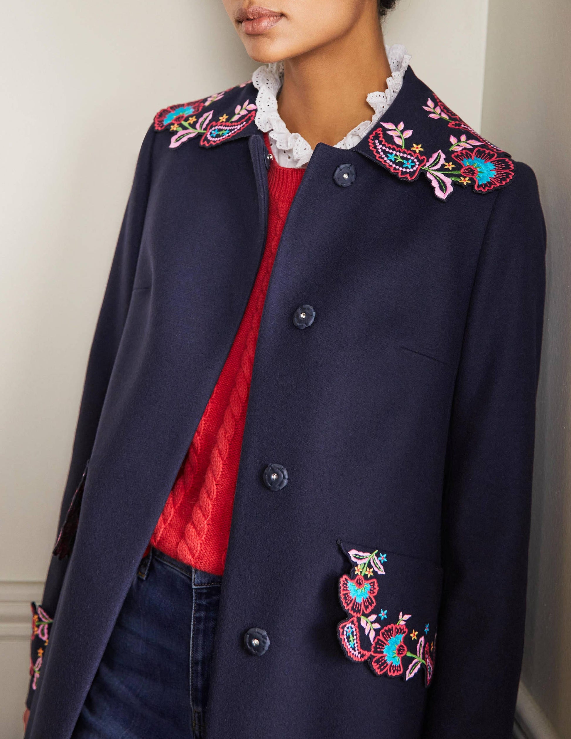 Floral Embroidered Coat-Navy Embroidered-1
