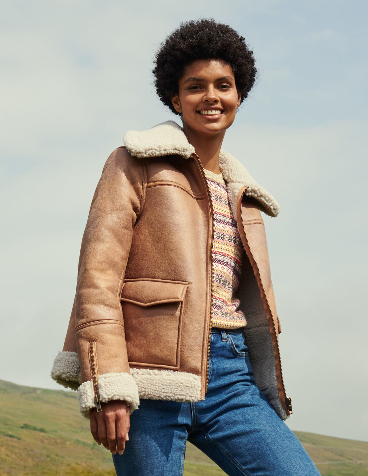 Dunmore Faux Shearling Jacket-Fudge - Image 6