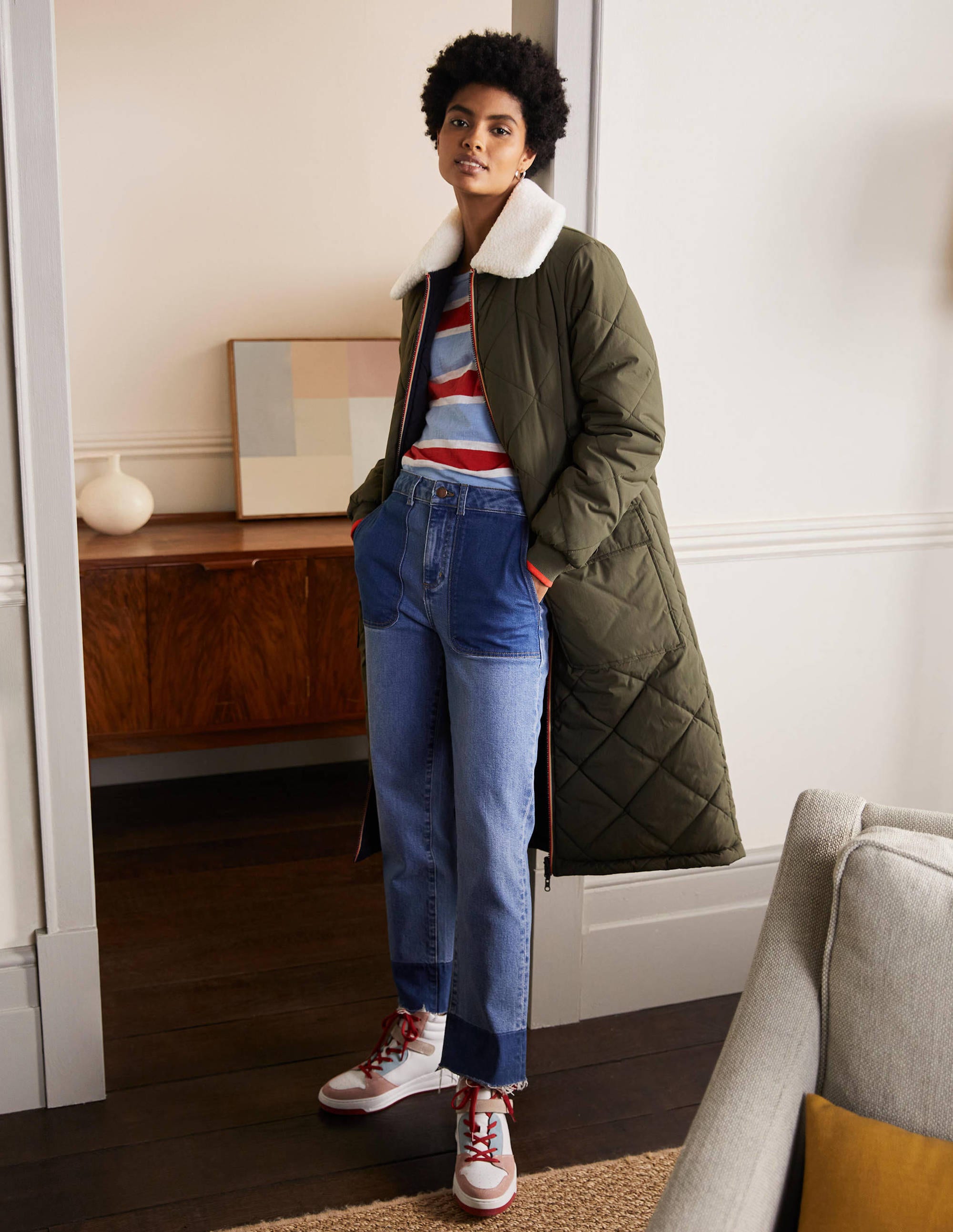 Reversible Quilted Puffer Coat-Khaki - Image 6
