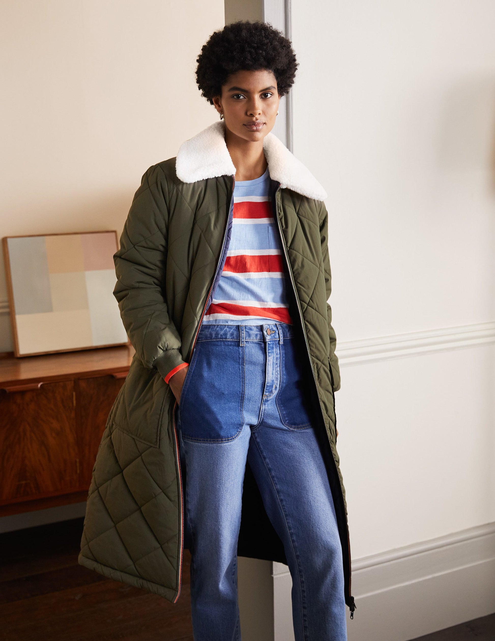 Reversible Quilted Puffer Coat-Khaki-3