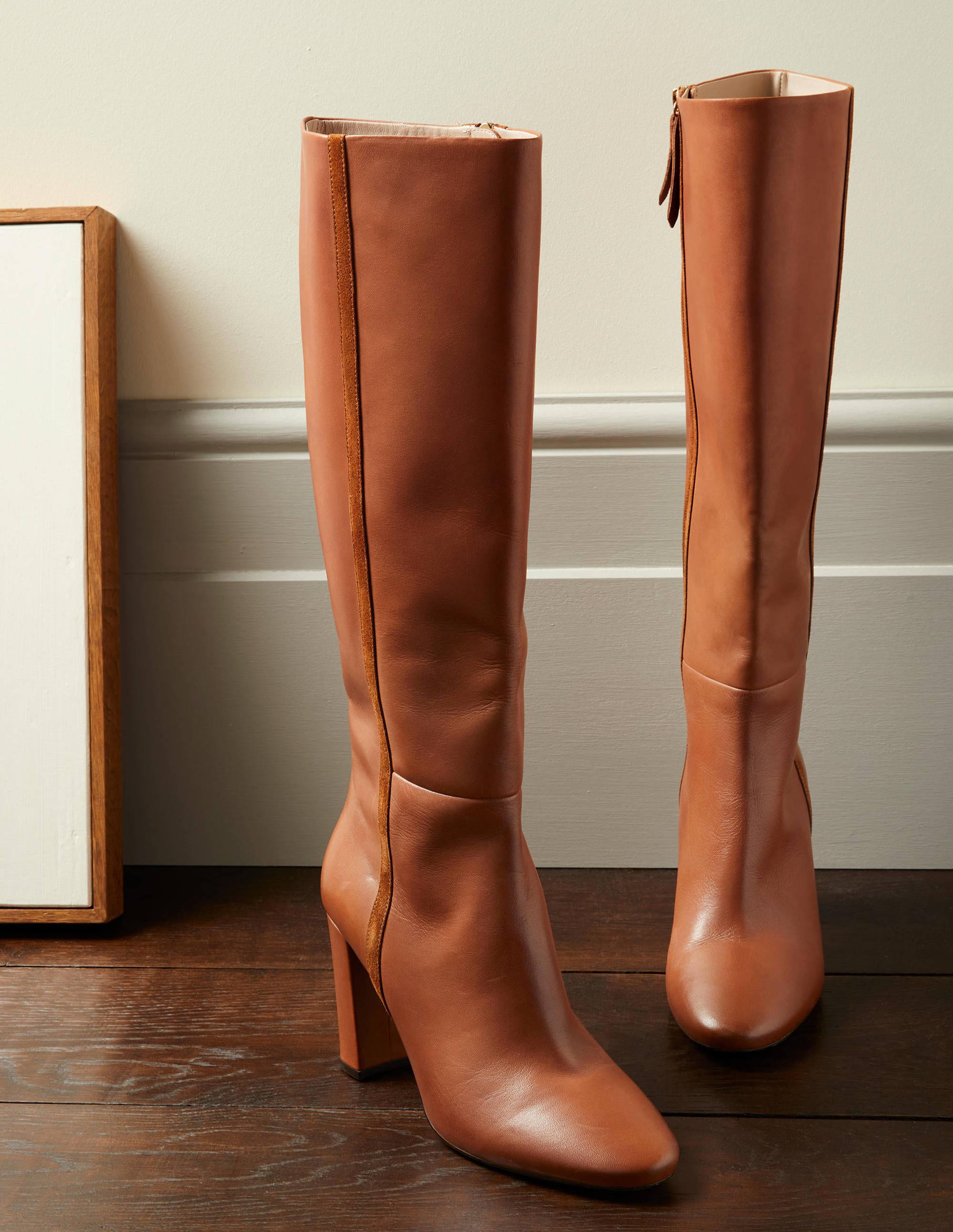 Knee High Leather Boots-Tan - Image 1