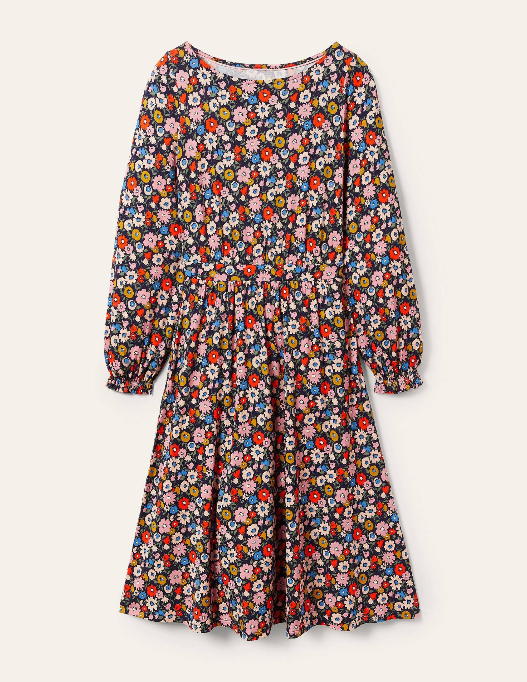 Evelyn Jersey Midi Dress-French Navy, Elegant Bloom - Image 5