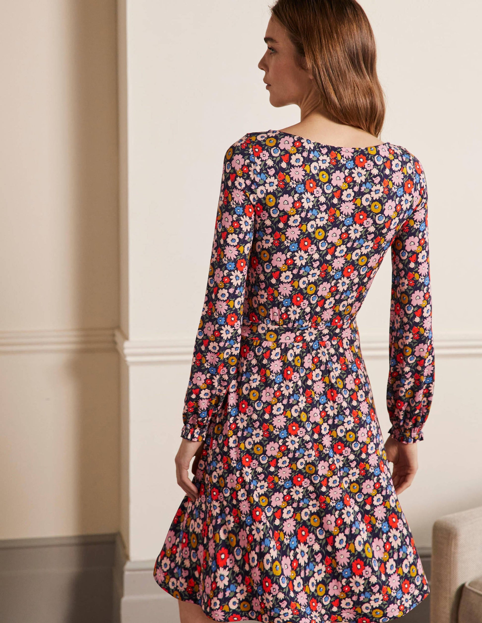 Evelyn Jersey Midi Dress-French Navy, Elegant Bloom-3